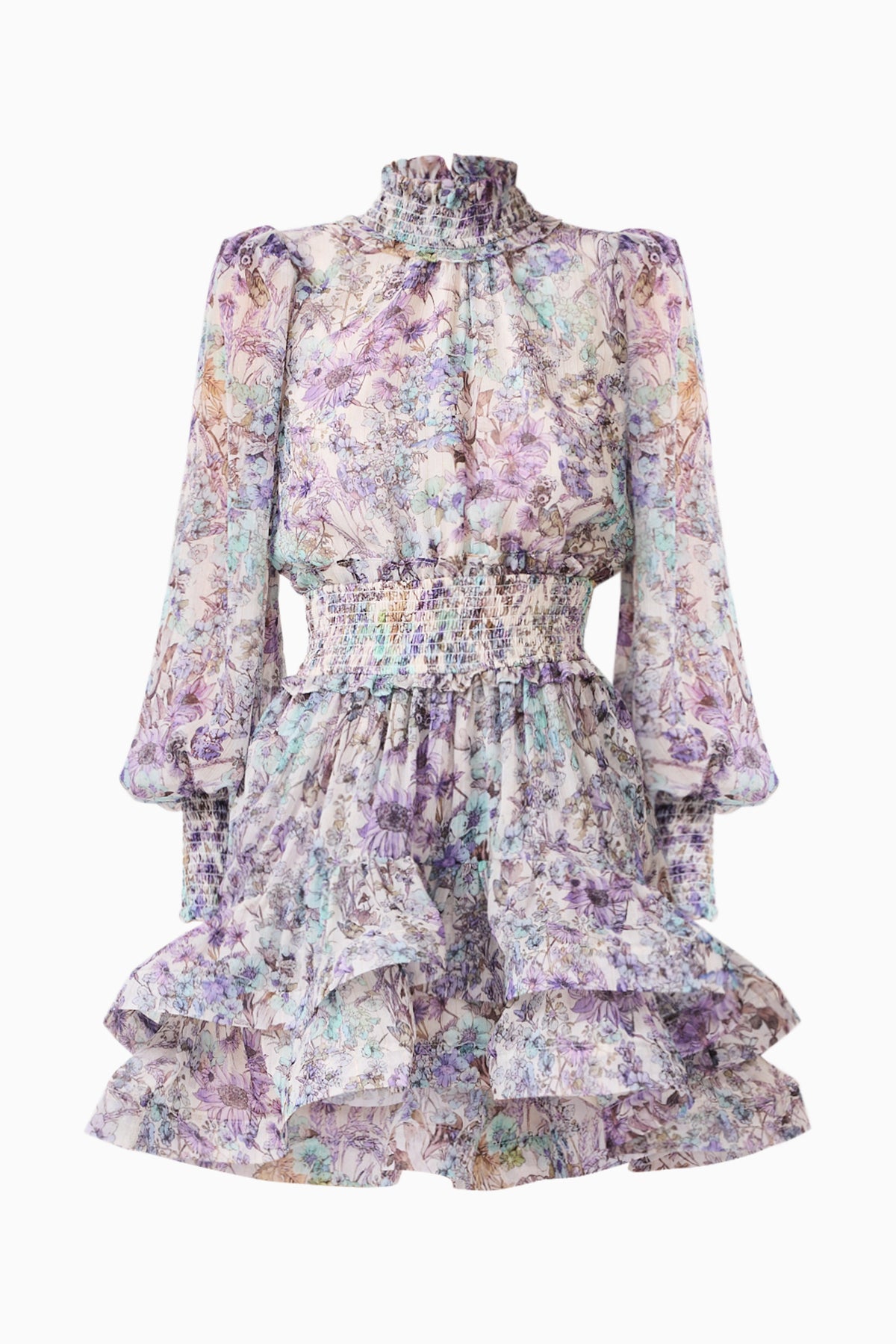 Rosaria Long Sleeve Mini Dress in Purple Floral