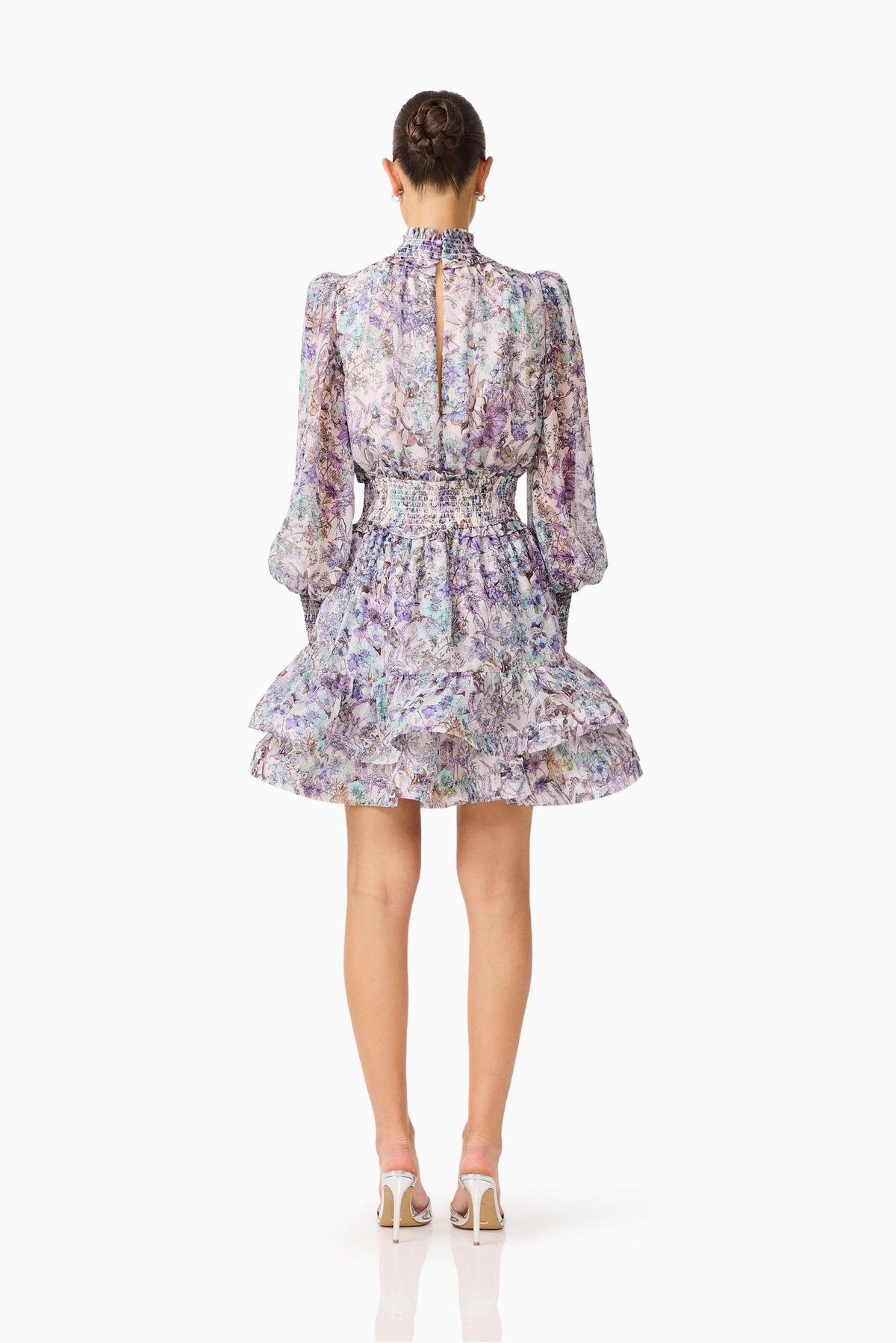 Rosaria Long Sleeve Mini Dress in Purple Floral