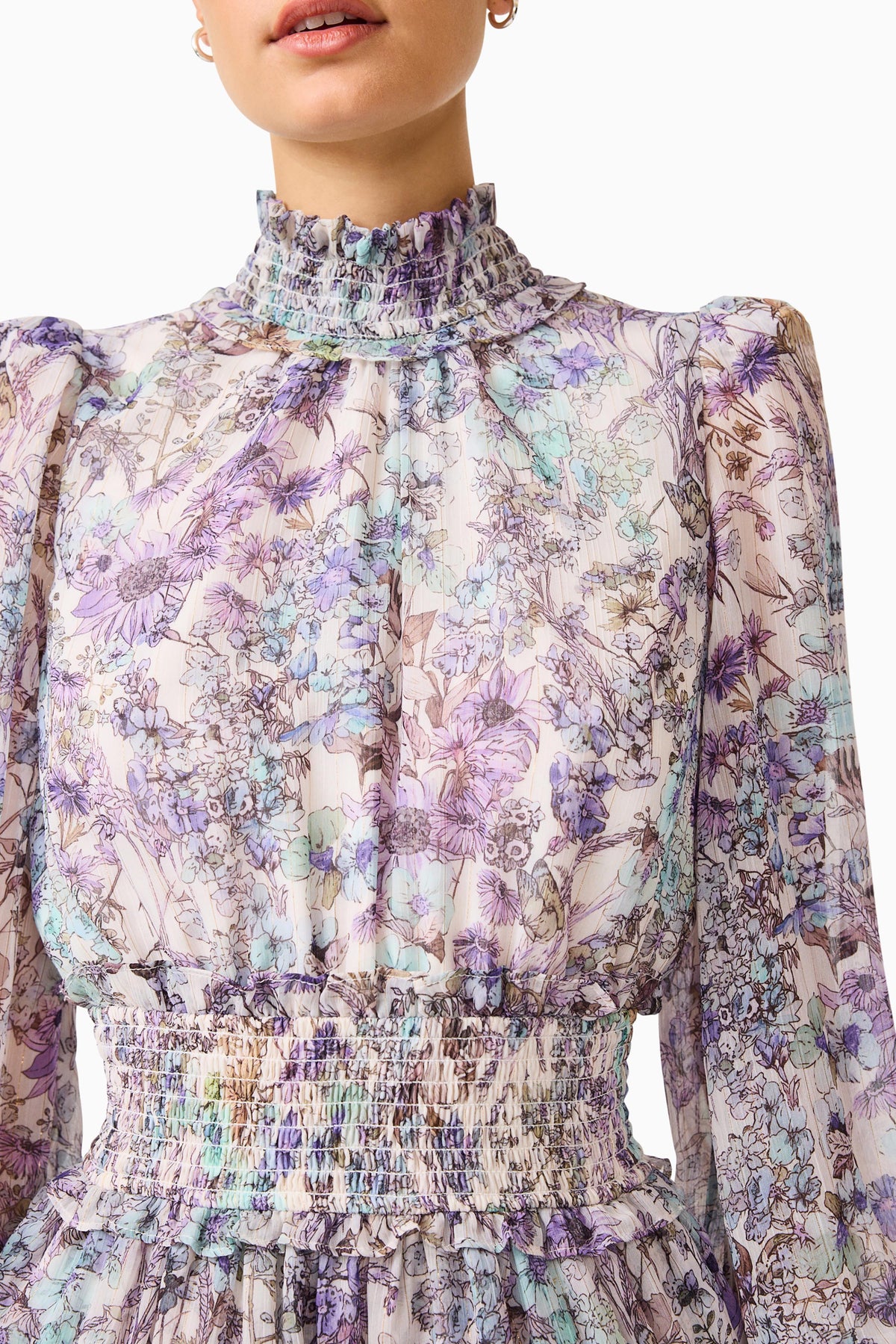 Rosaria Long Sleeve Mini Dress in Purple Floral