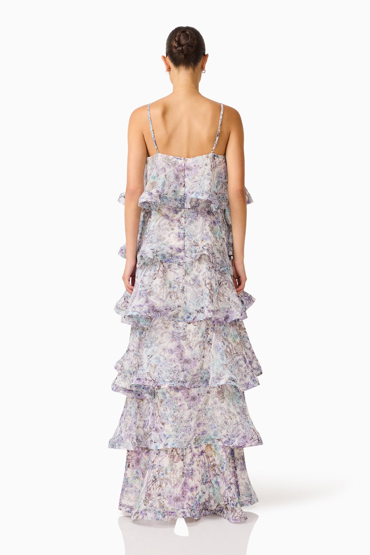 Rosaria Tiered Gown in Purple Floral