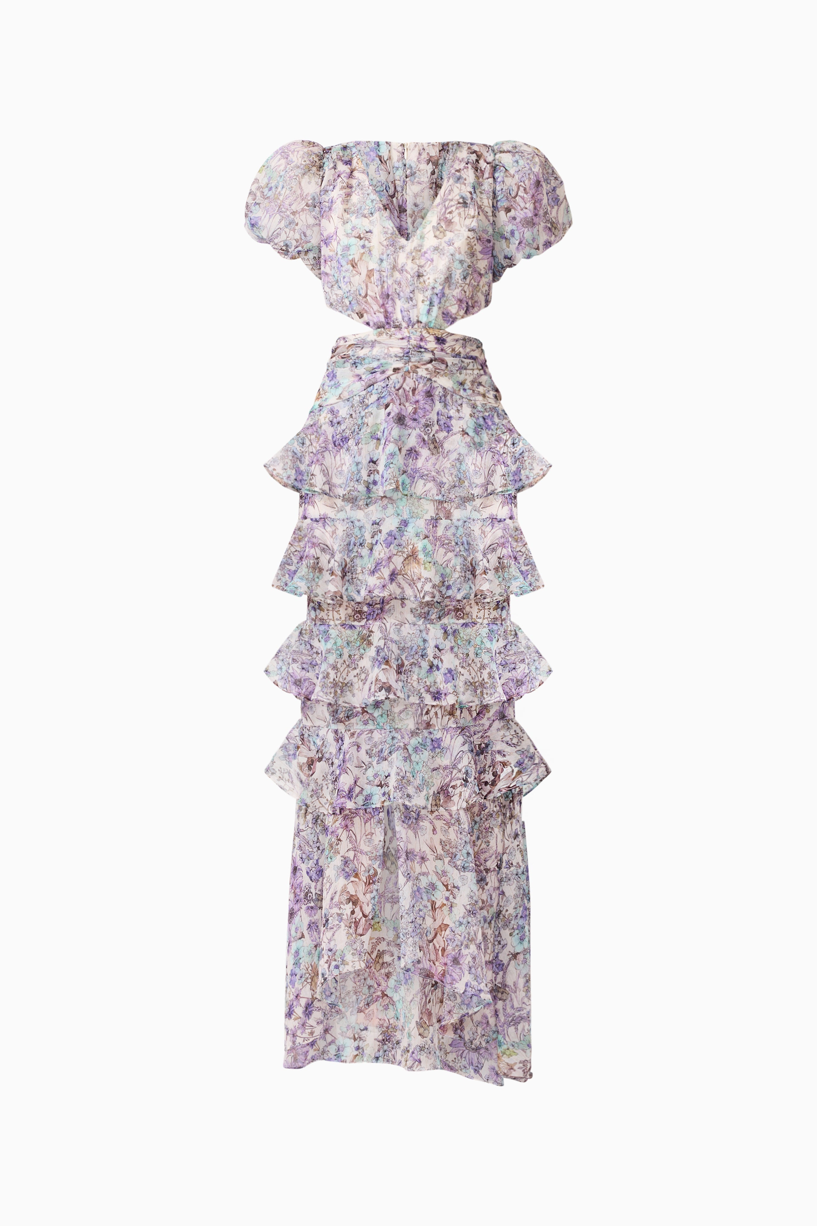 Rosaria Short Sleeve Gown in Purple Floral