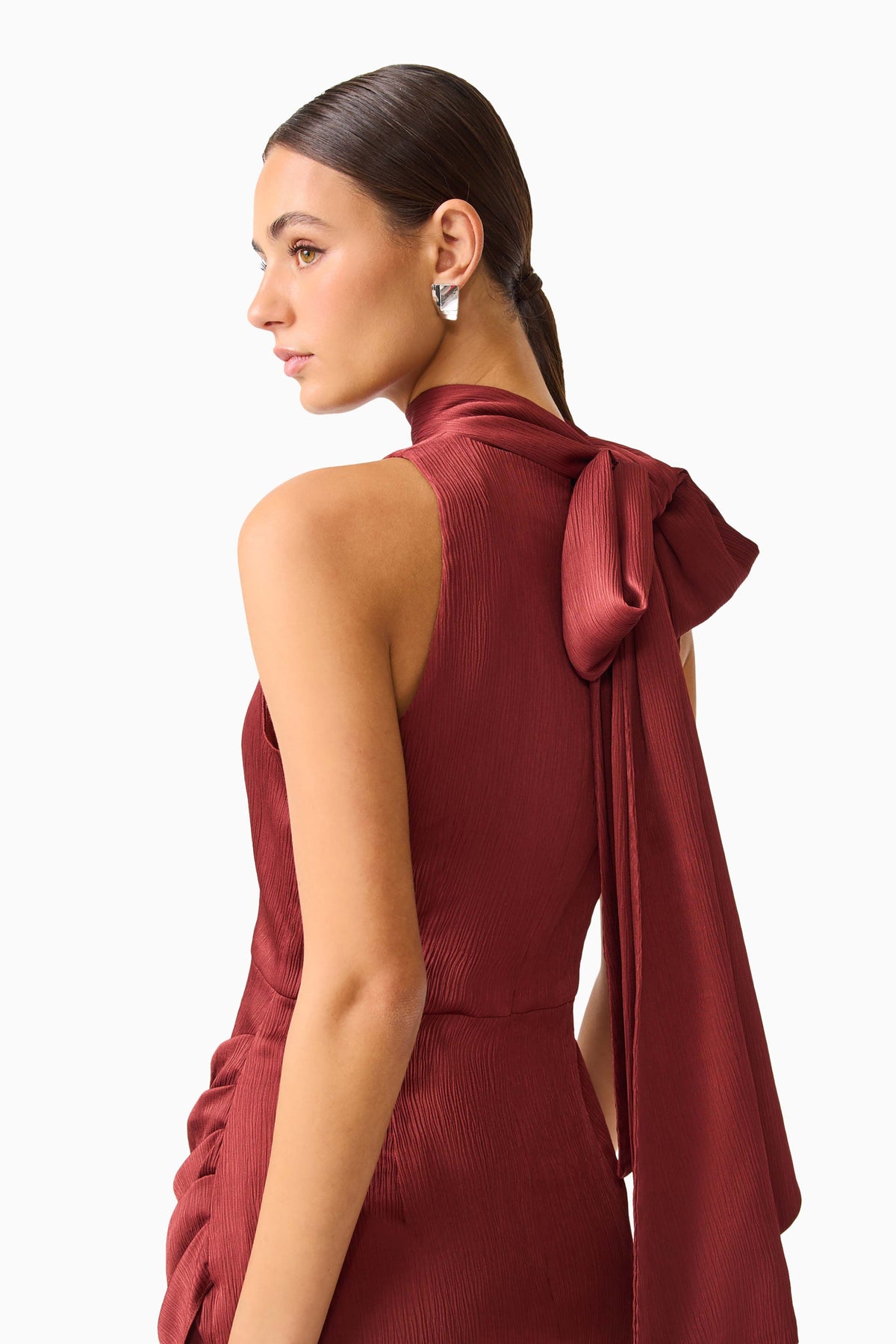 Calista Neck Scarf Mini Dress in Burgundy