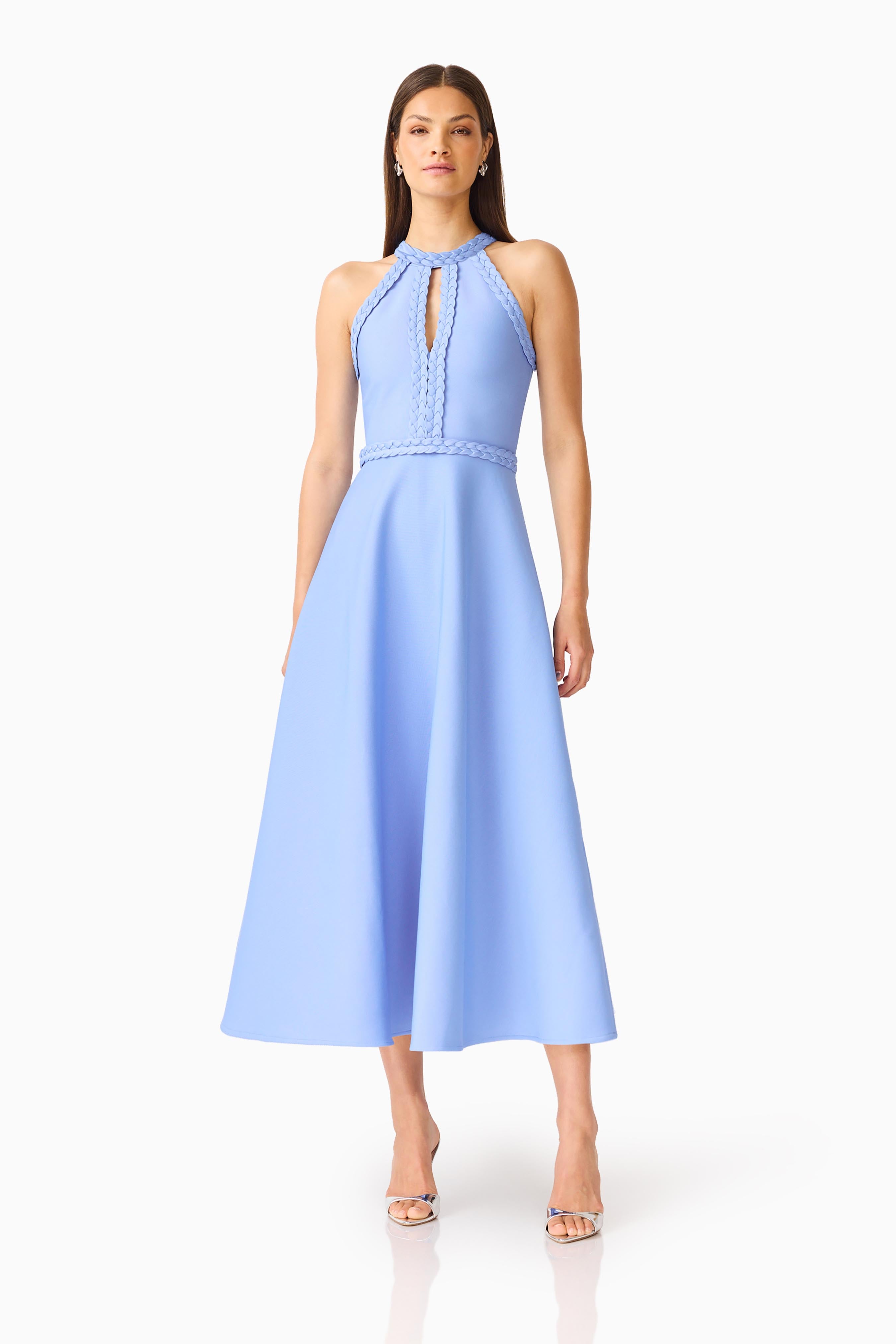 Floriana Halter Midi Dress in Cornflower Blue