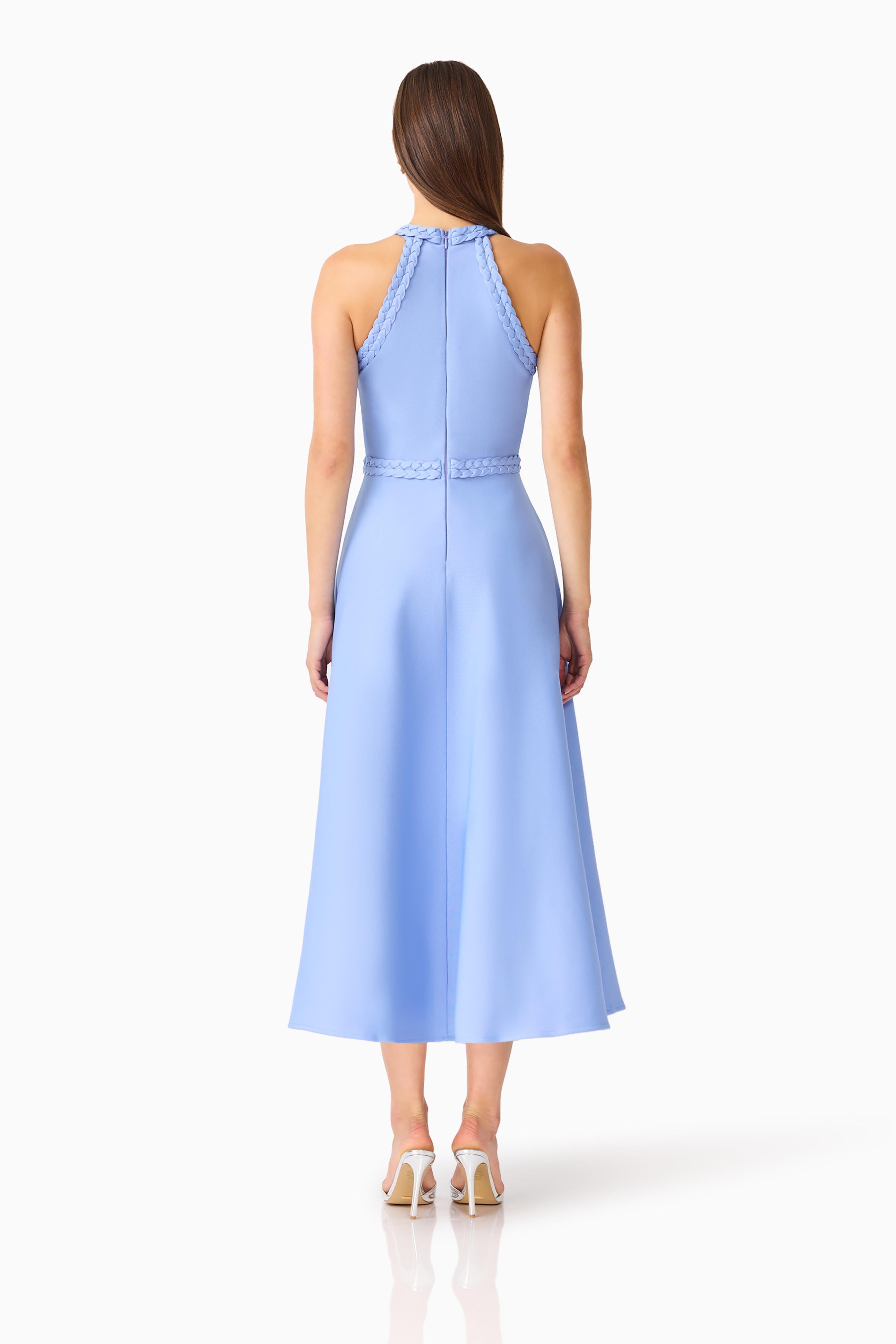 Floriana Halter Midi Dress in Cornflower Blue