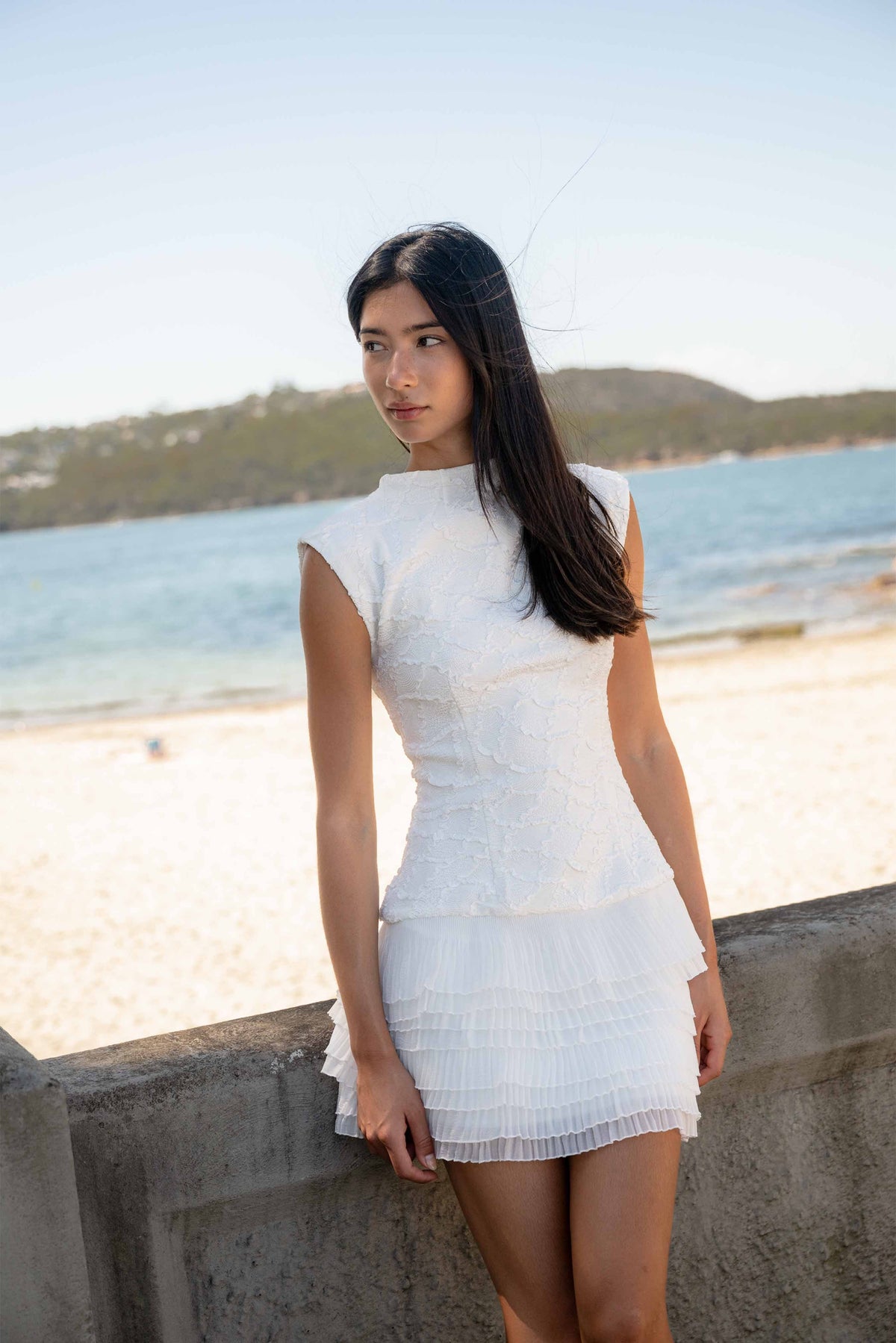 Alexandra Tiered Mini Dress in White