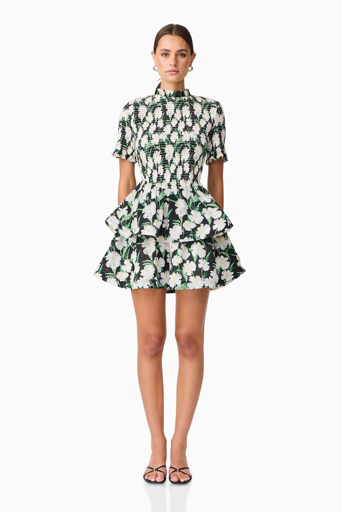 Rosey Short Sleeve Mini Dress in Black Floral