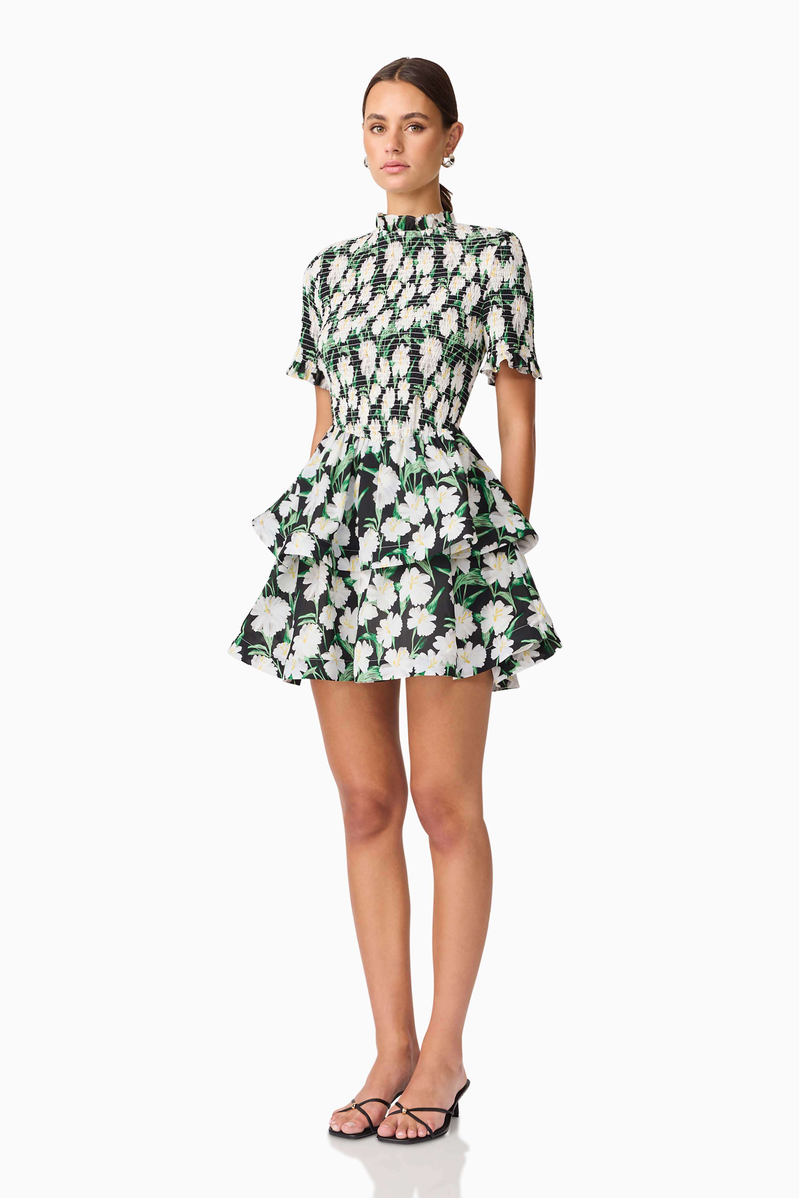 Rosey Short Sleeve Mini Dress in Black Floral