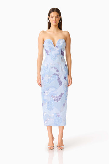 Aurae Embellished Midi Dress in Sky Blue