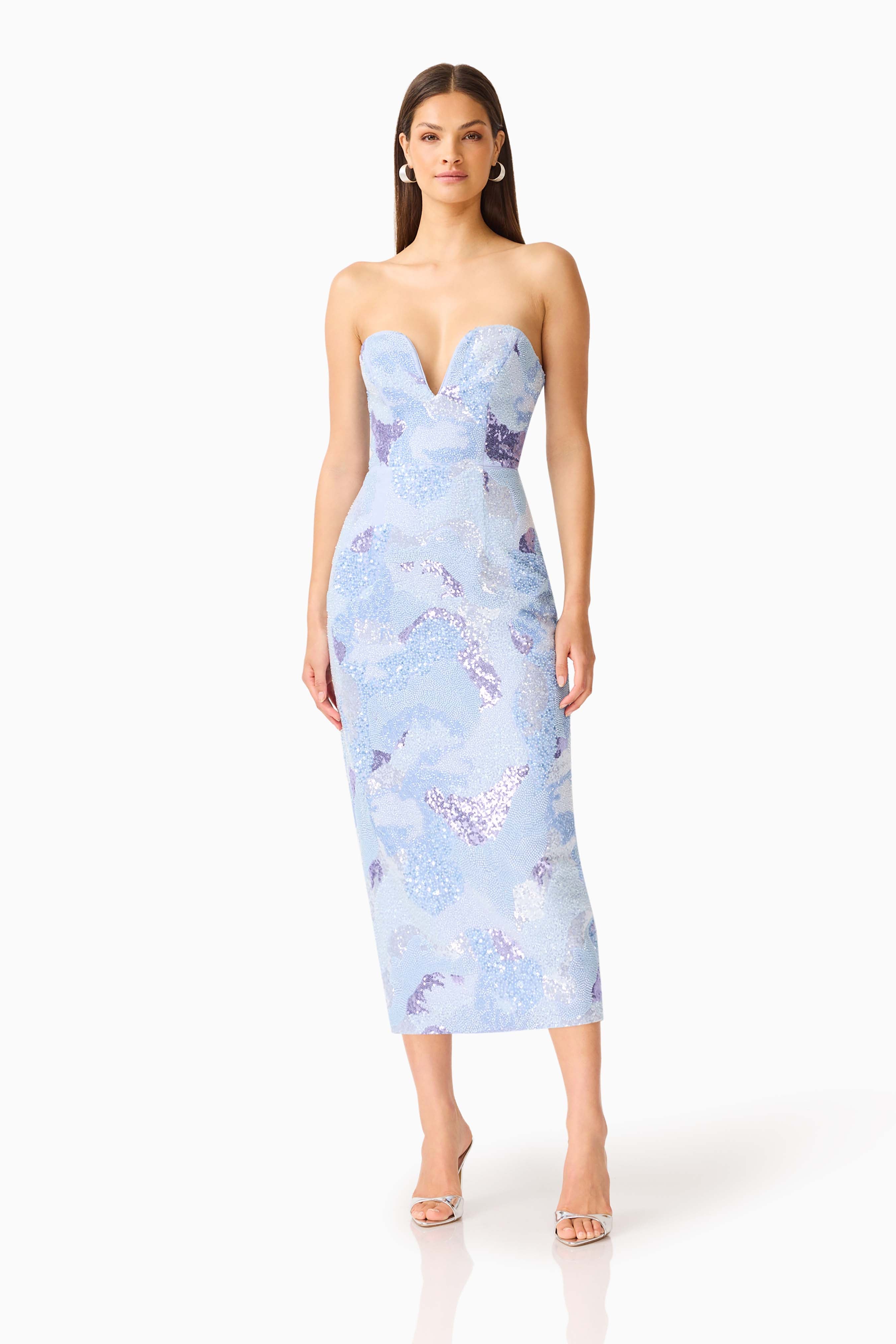 Aurae Embellished Midi Dress in Sky Blue