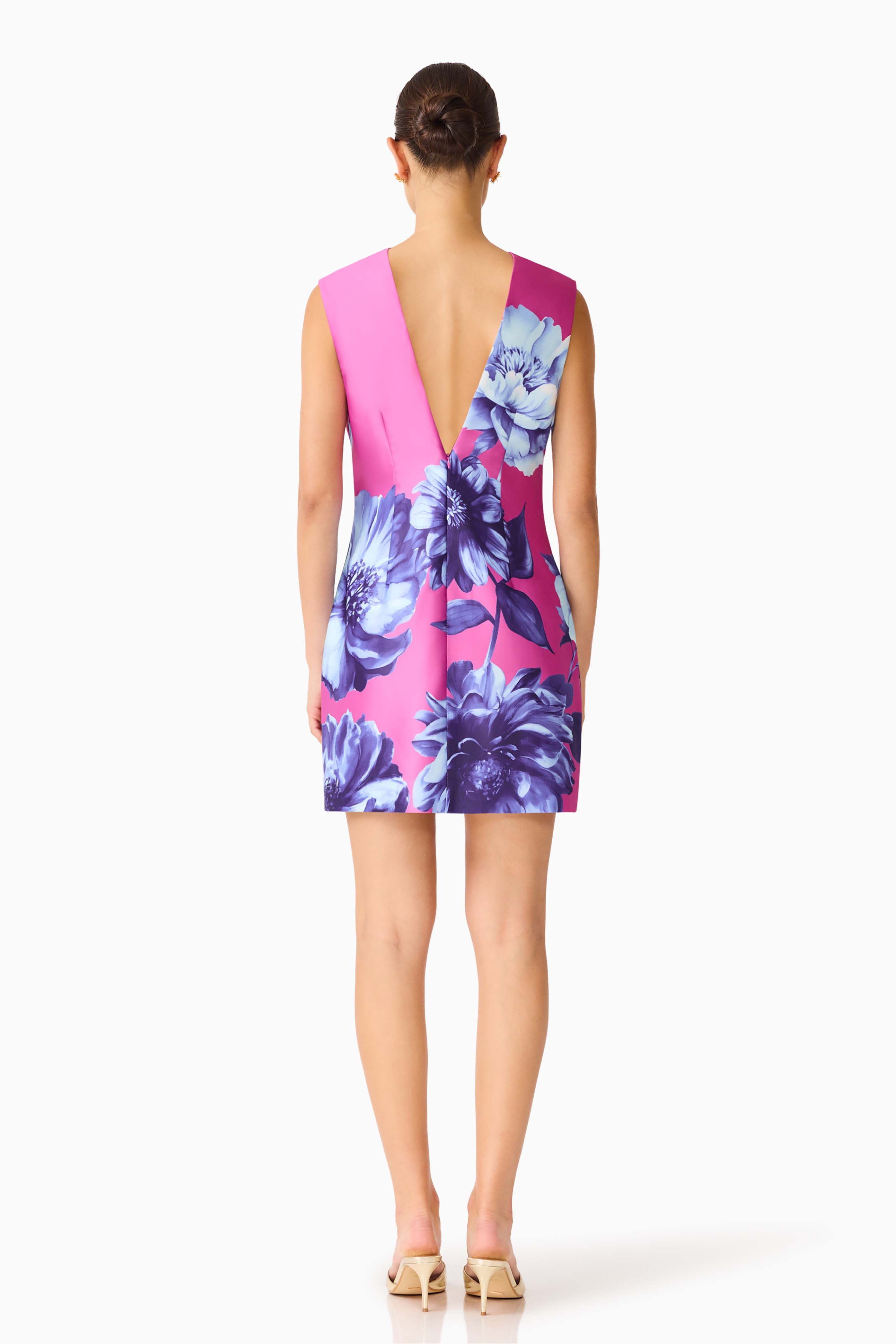Sybella Shift Mini Dress in Pink & Blue Floral