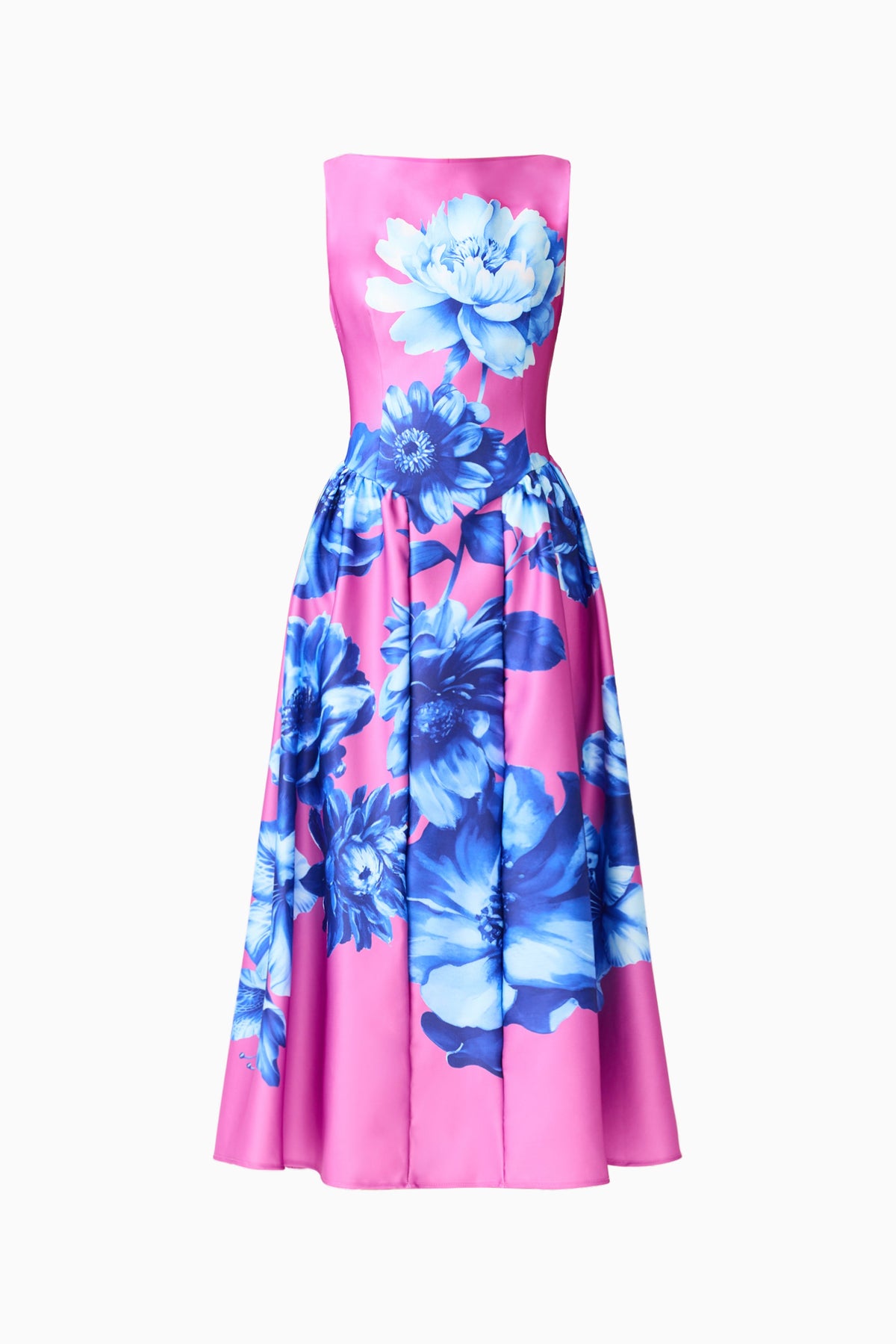Sybella A-Line Midi Dress in Pink & Blue Floral
