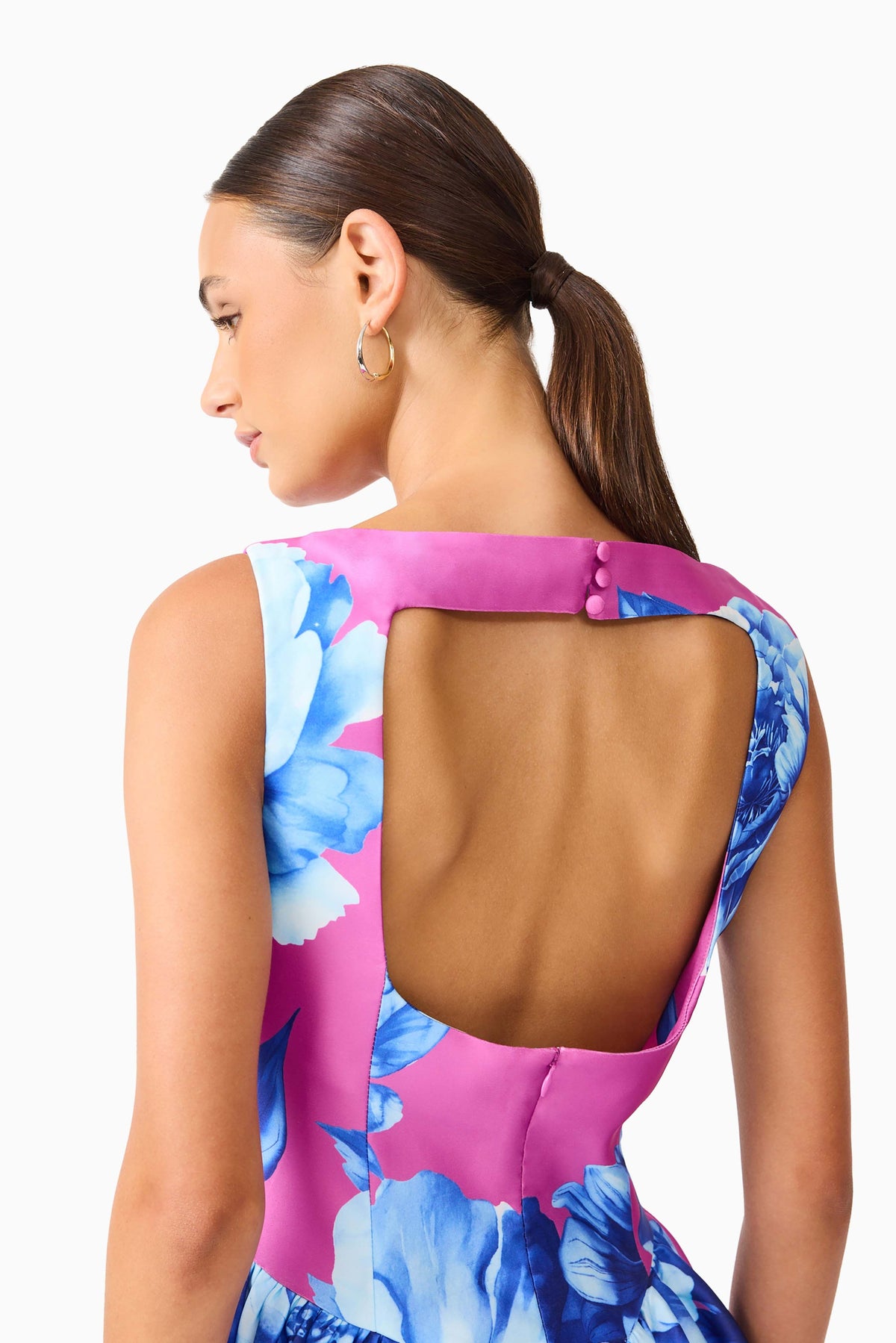 Sybella A-Line Midi Dress in Pink & Blue Floral