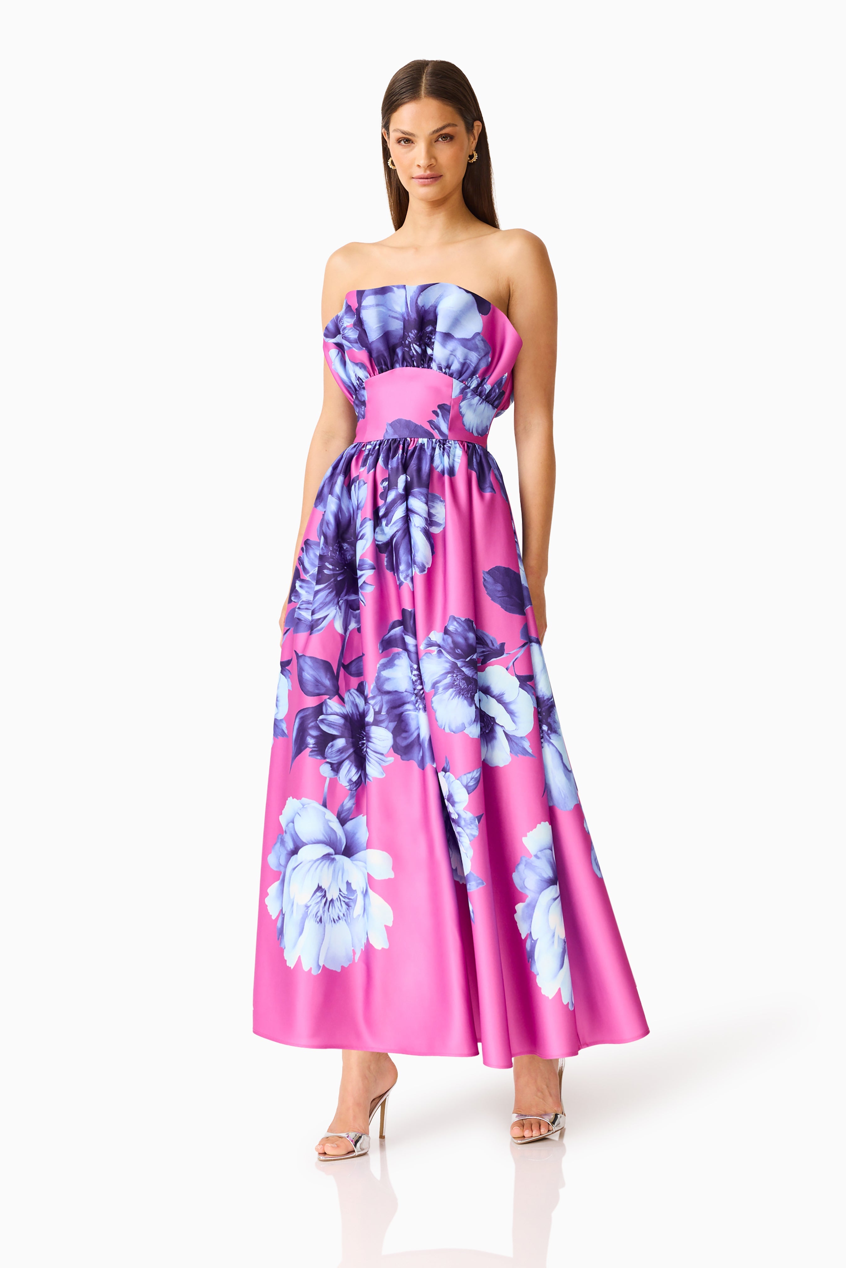Sybella Ruffle Maxi in Pink & Blue Floral