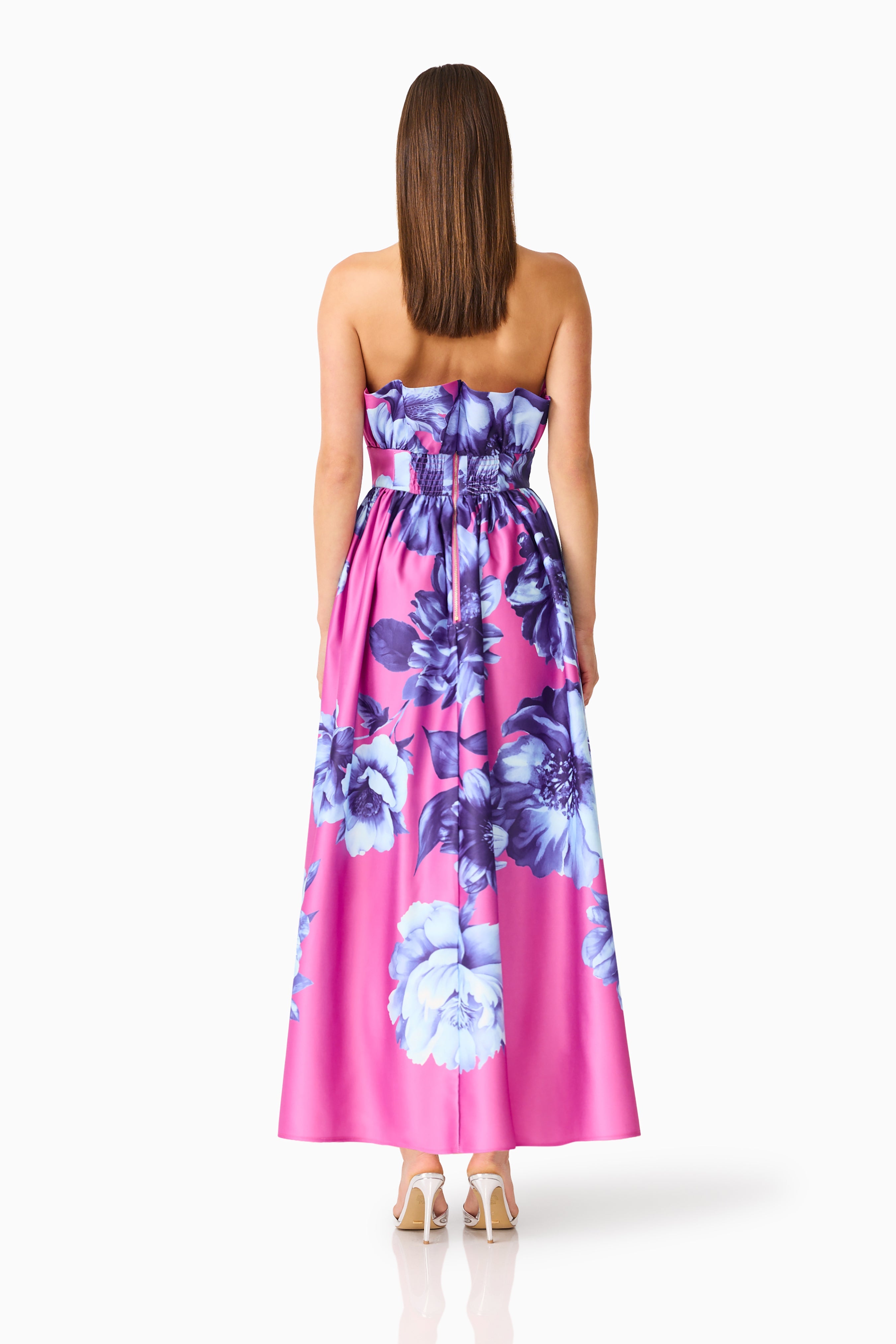 Sybella Ruffle Maxi in Pink & Blue Floral