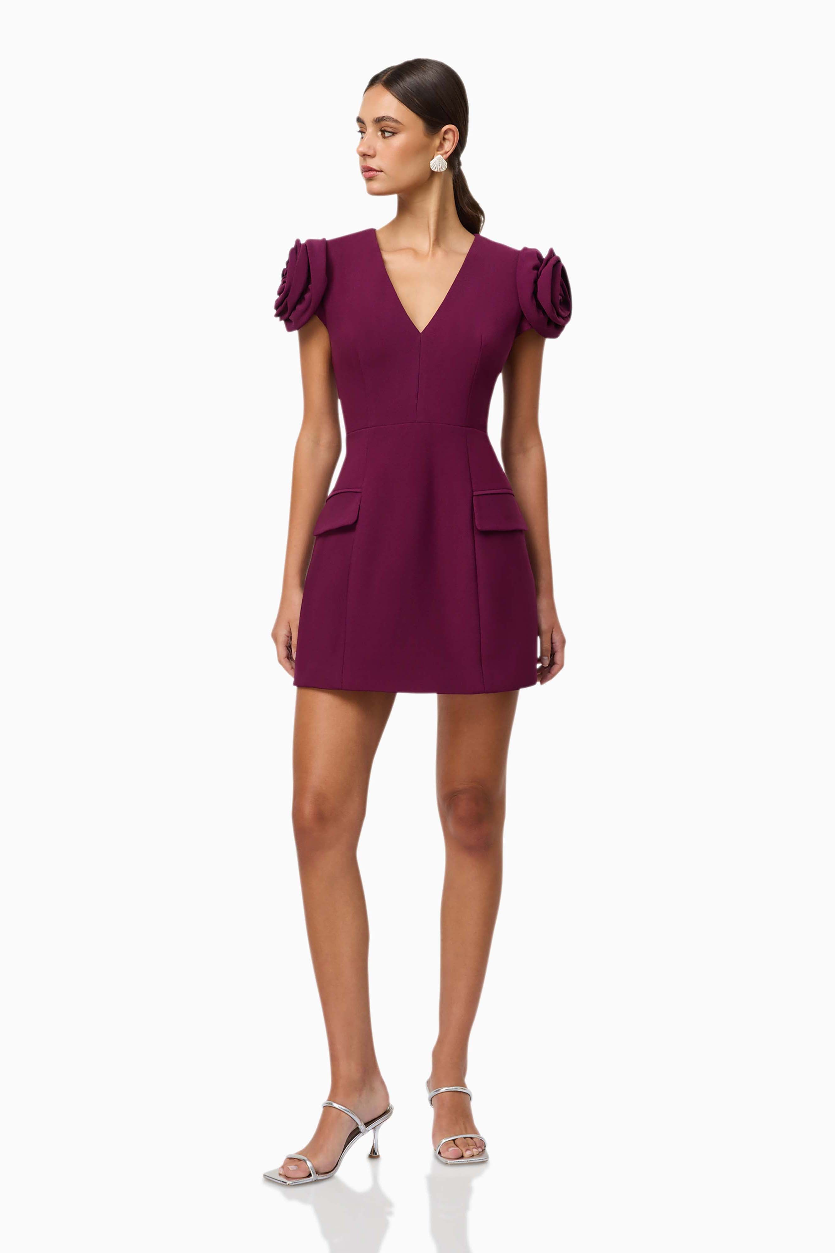 Theresa V-Neck Mini Dress in Burgundy