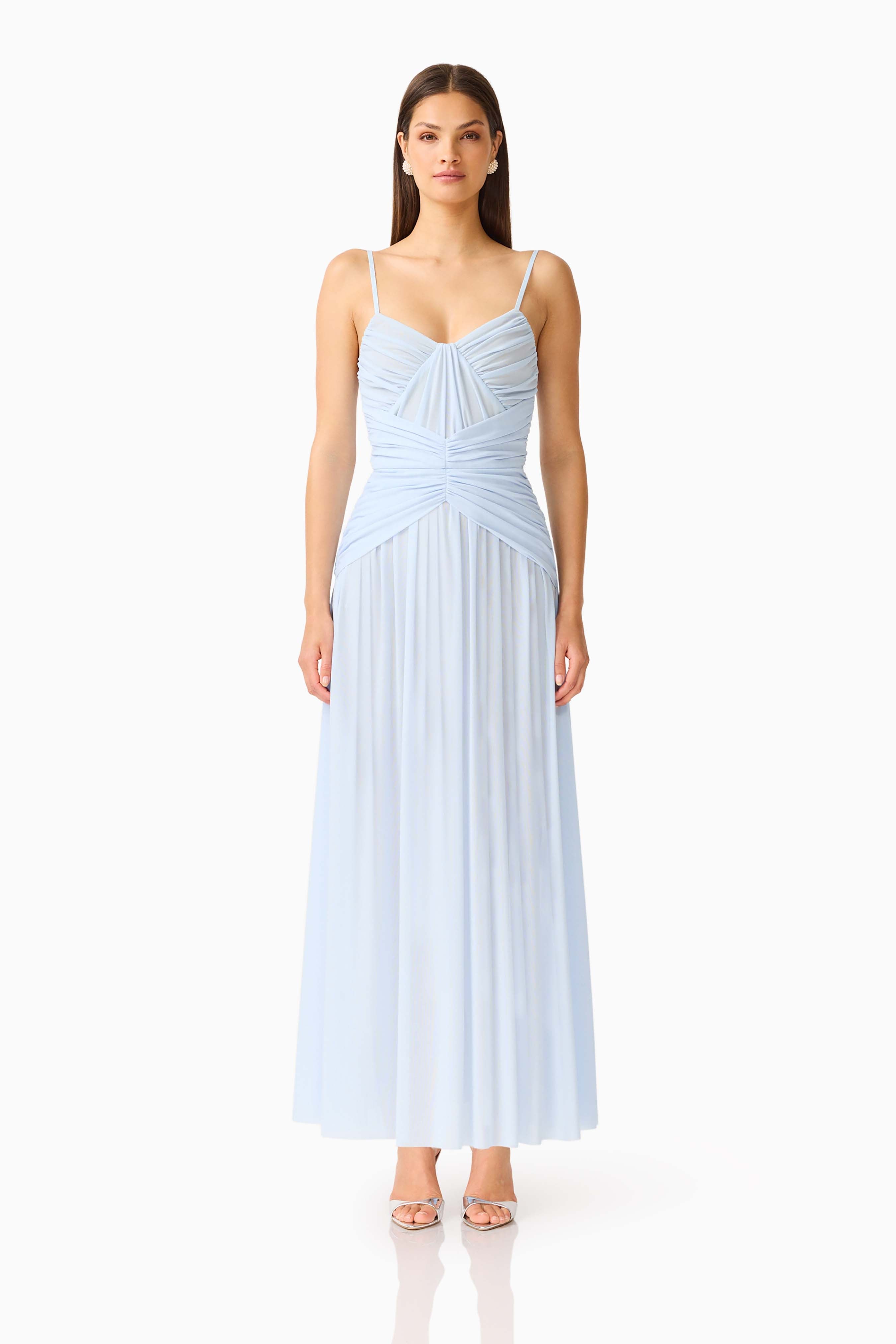 Florencea Drop Waist Maxi Dress in Powder Blue