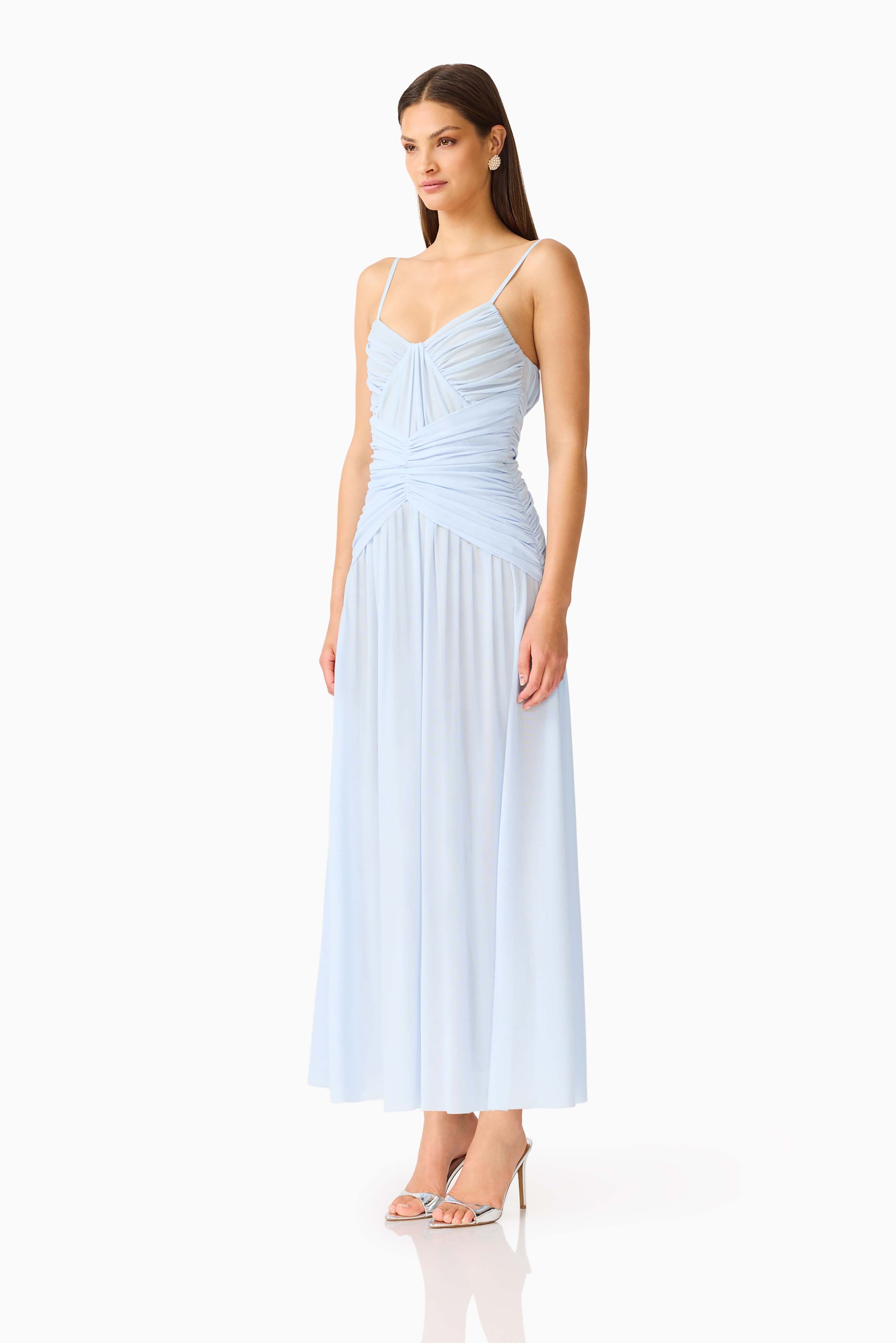 Florencea Drop Waist Maxi Dress in Powder Blue