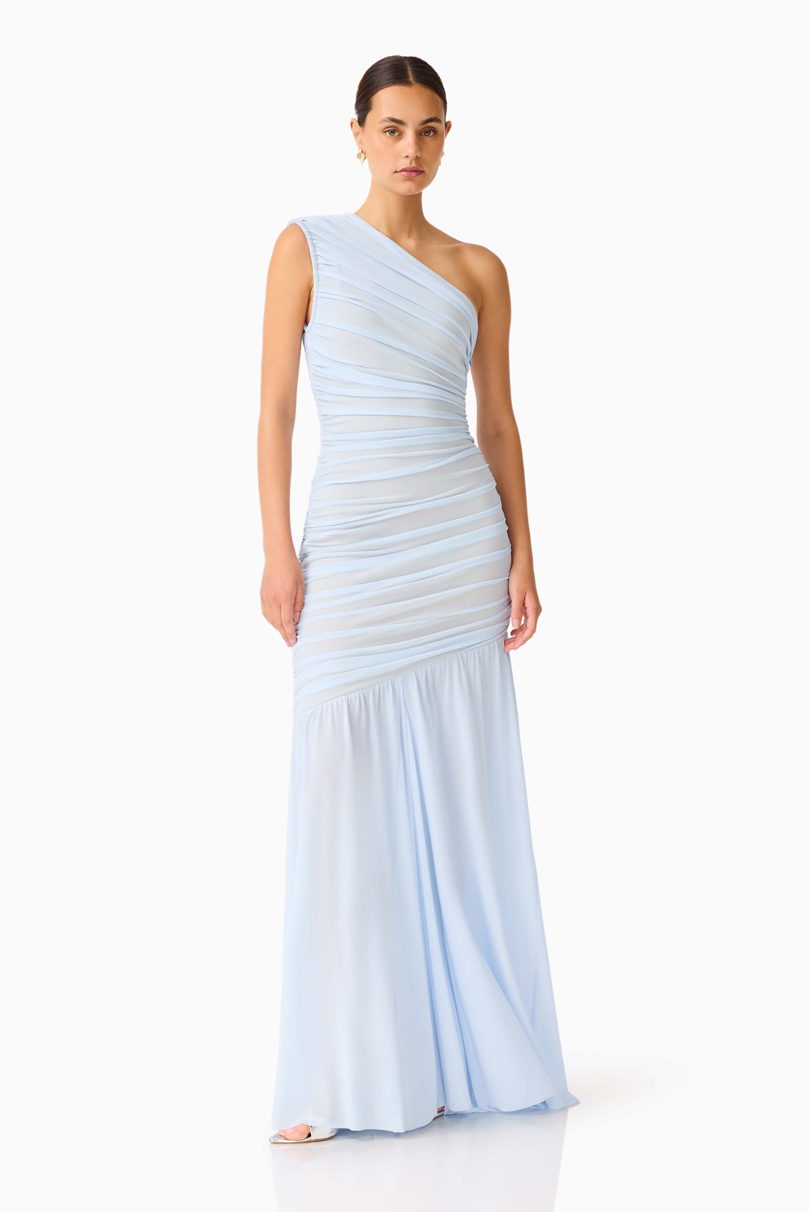 Florencea One Shoulder Gown in Powder Blue