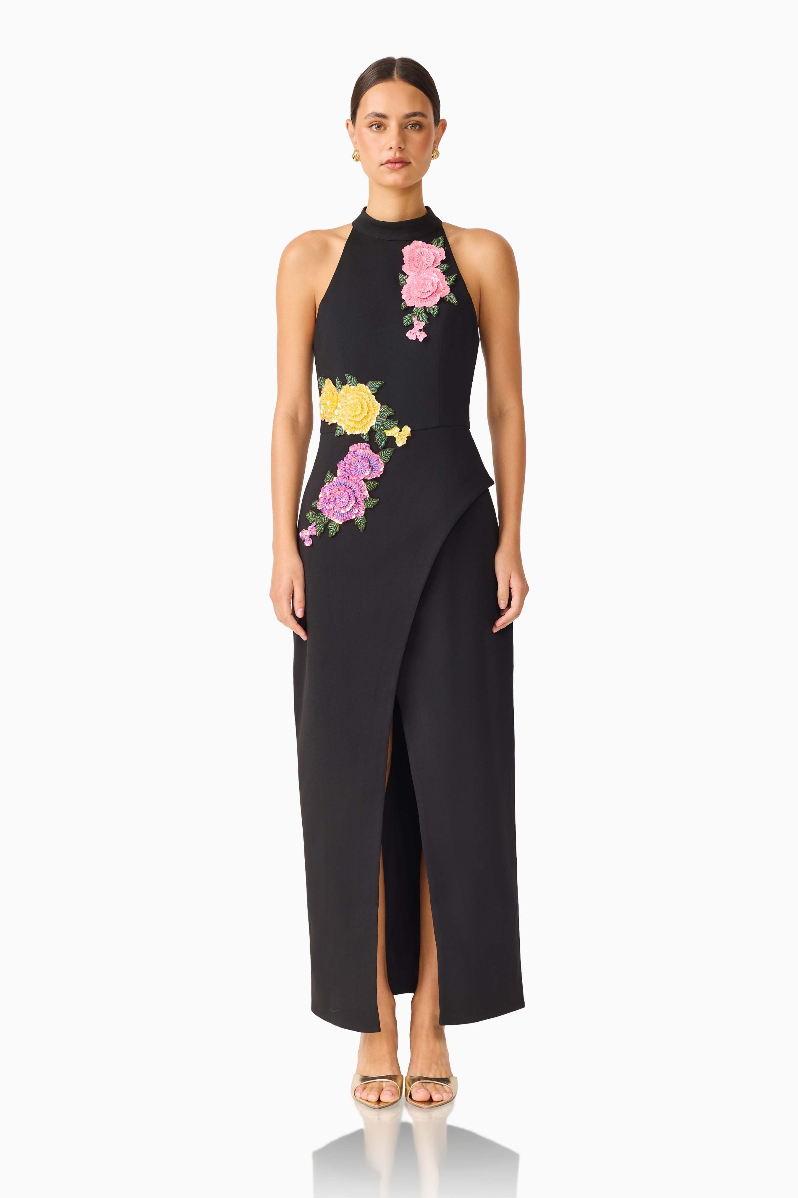 Laurentia Maxi Gown in Fuchsia Black
