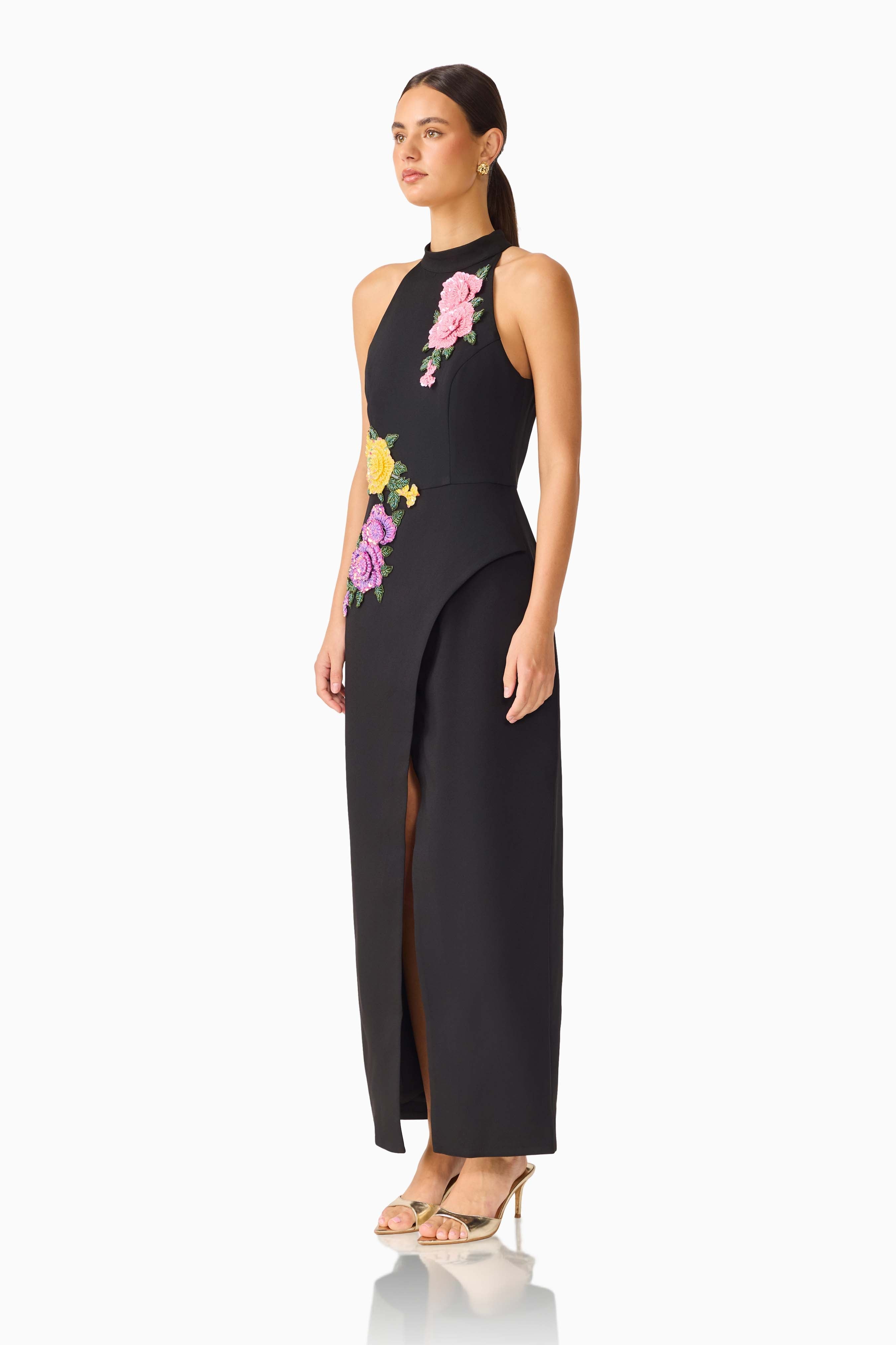 Laurentia Maxi Gown in Fuchsia Black