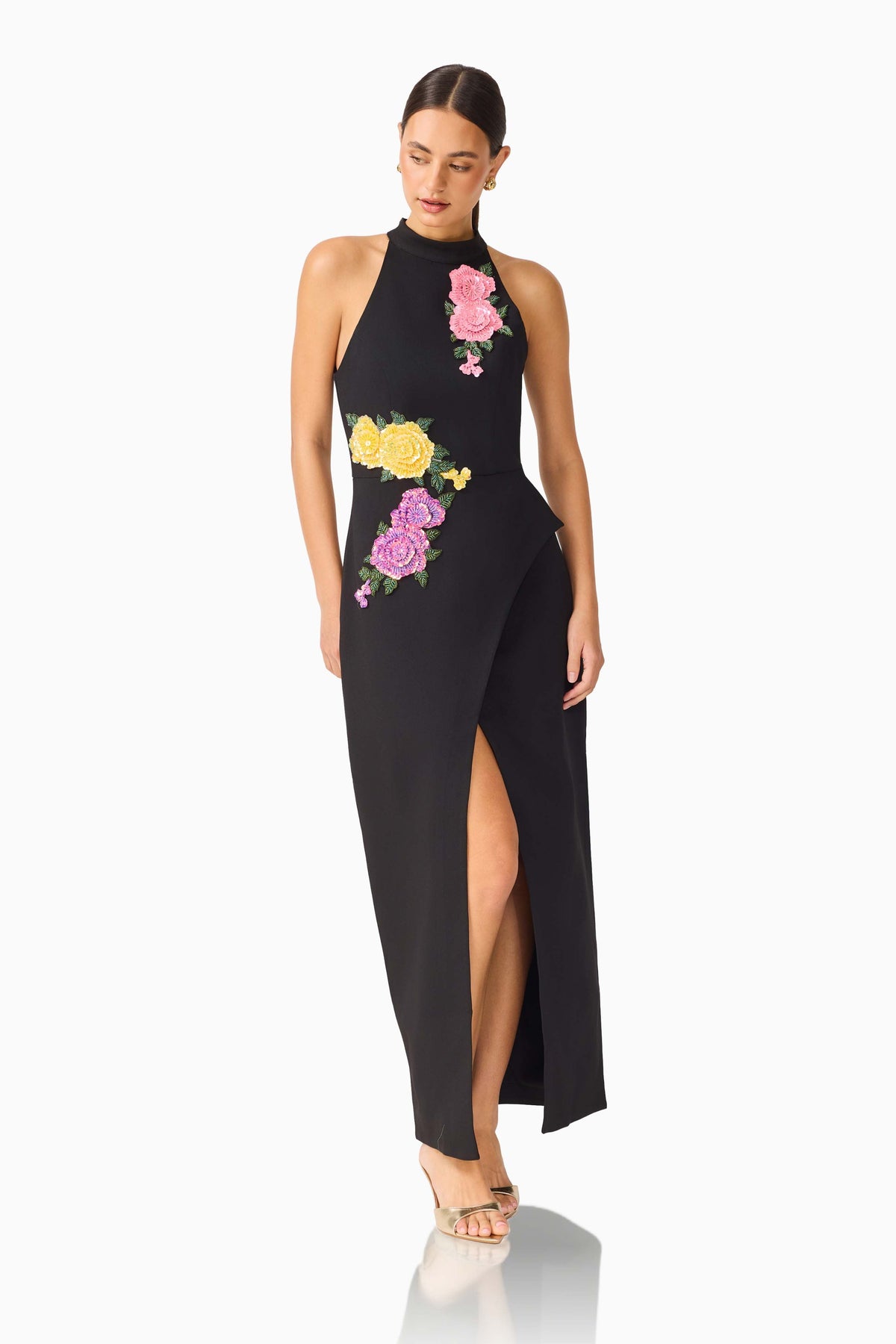 Laurentia Maxi Gown in Fuchsia Black