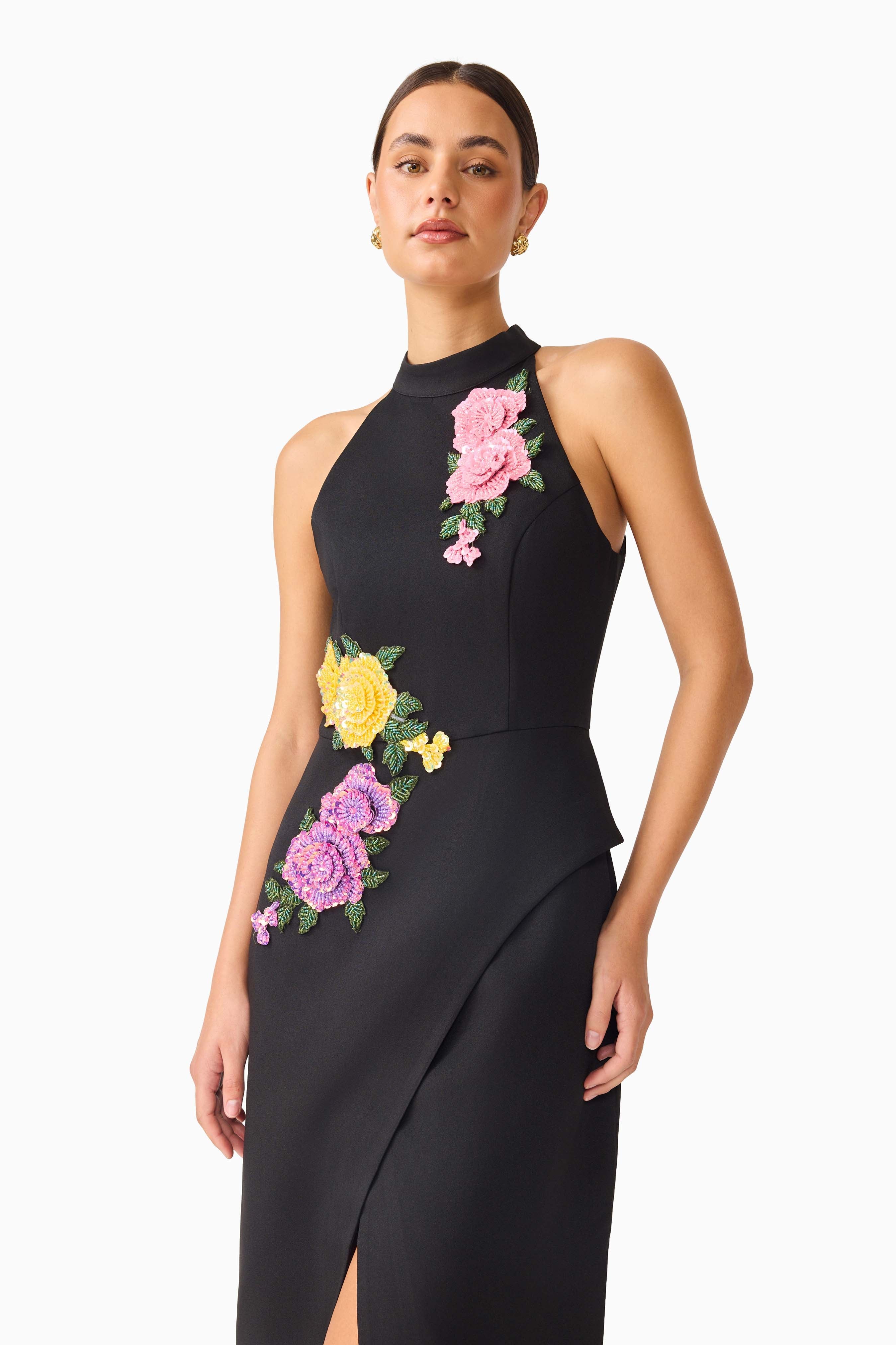 Laurentia Maxi Gown in Fuchsia Black
