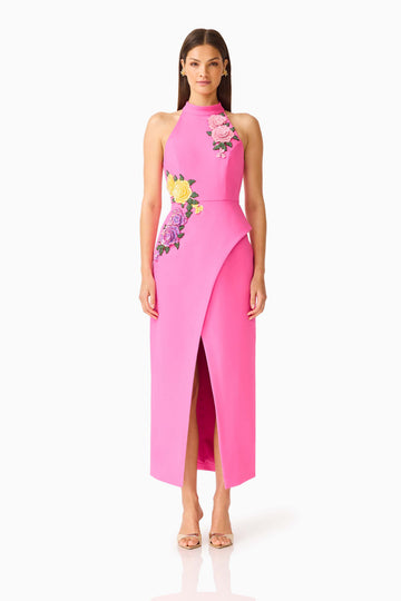 Laurentia Halter Maxi Dress in Fuchsia Pink (missing ghost)