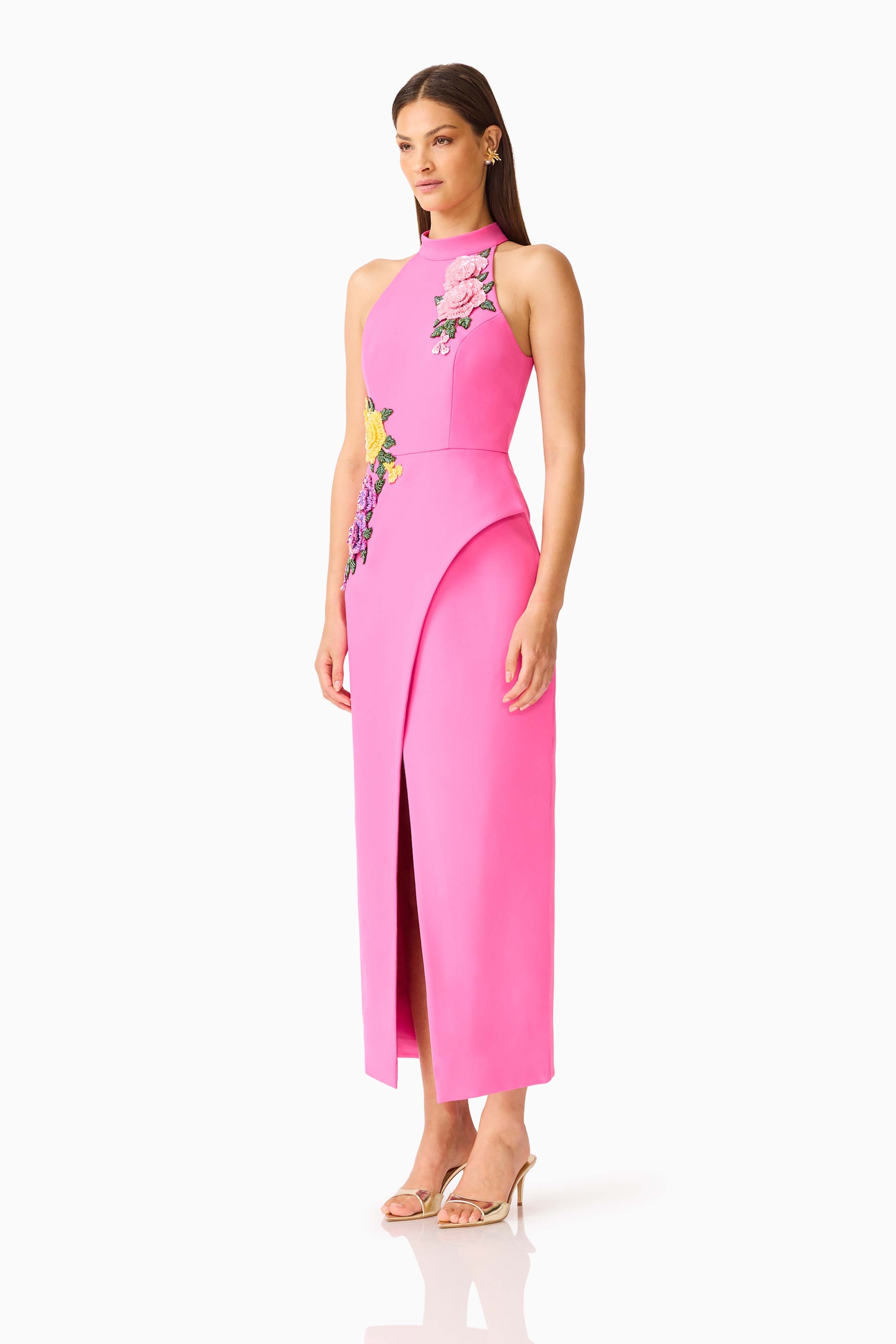 Laurentia Halter Maxi Dress in Fuchsia Pink (missing ghost)