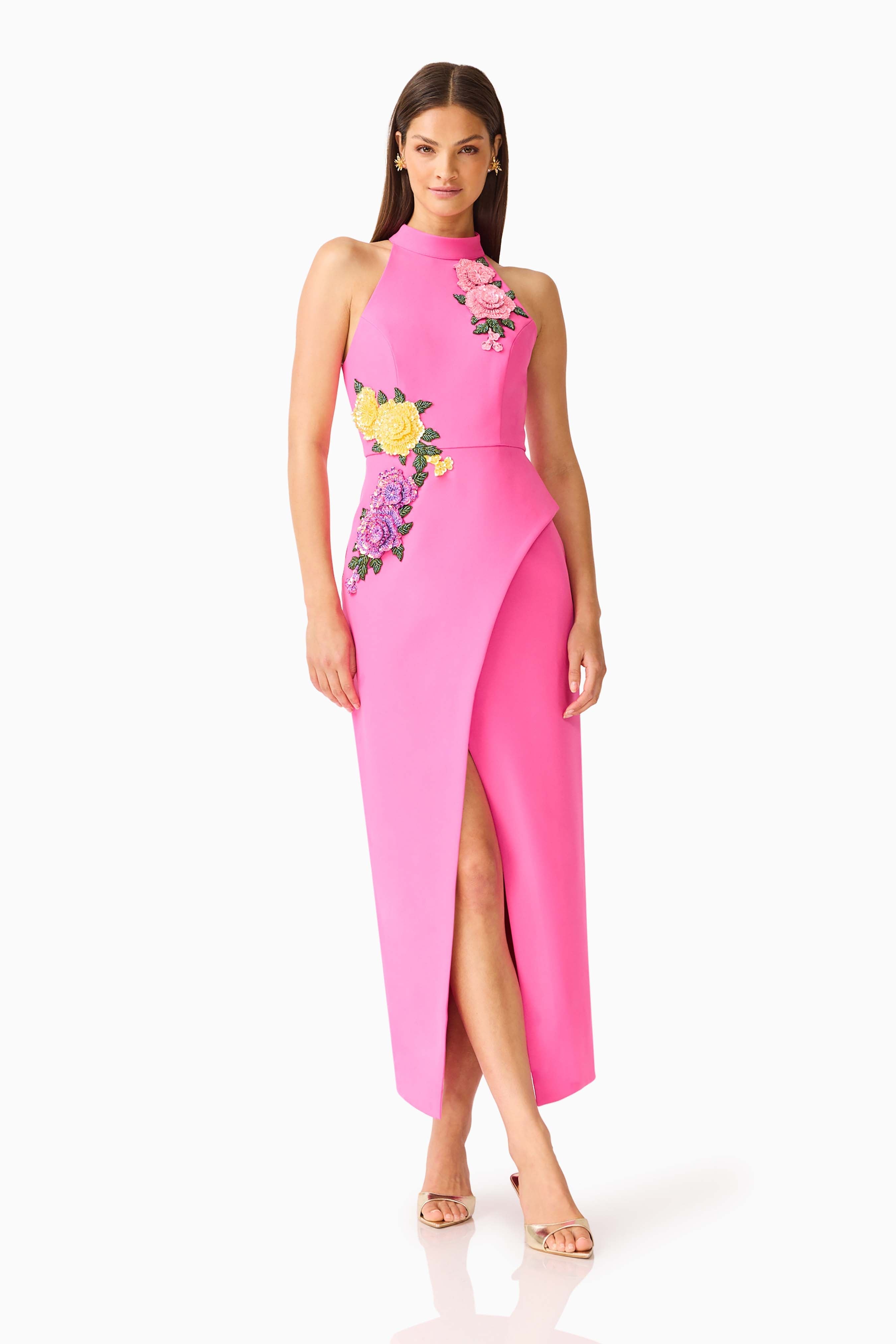 Laurentia Halter Maxi Dress in Fuchsia Pink (missing ghost)
