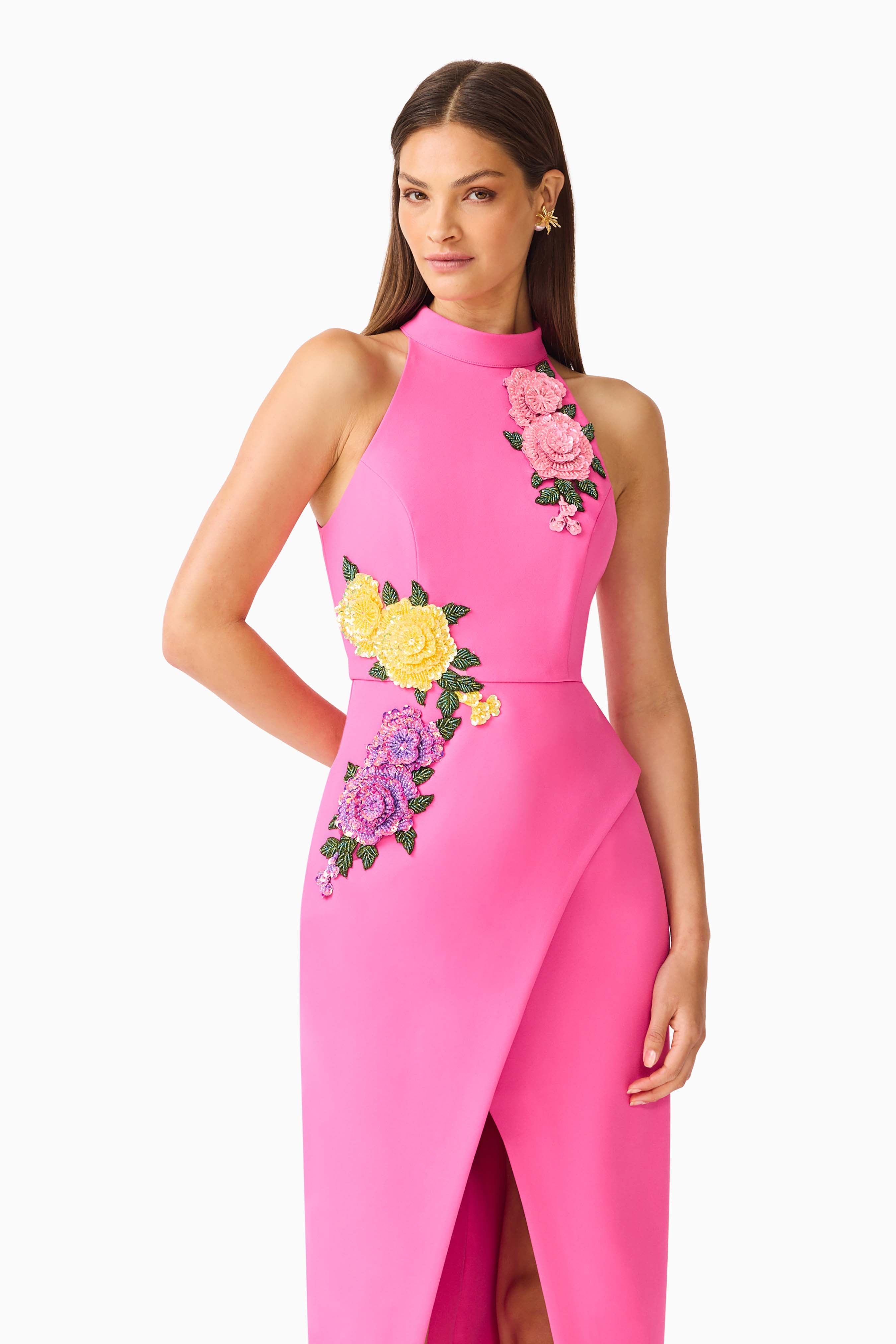 Laurentia Halter Maxi Dress in Fuchsia Pink (missing ghost)