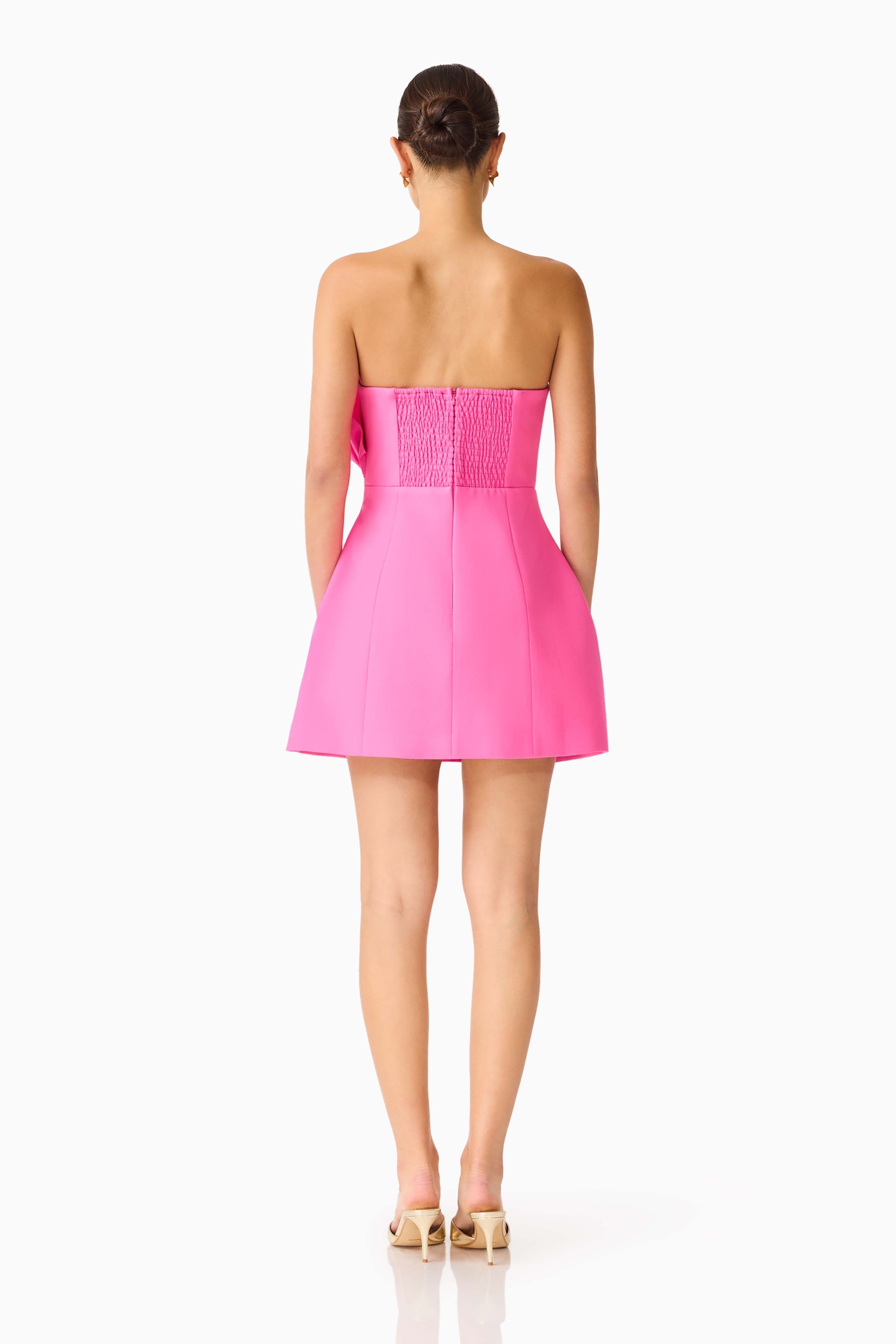 Laurentia Floral Applique Mini Dress in Fuchsia Pink