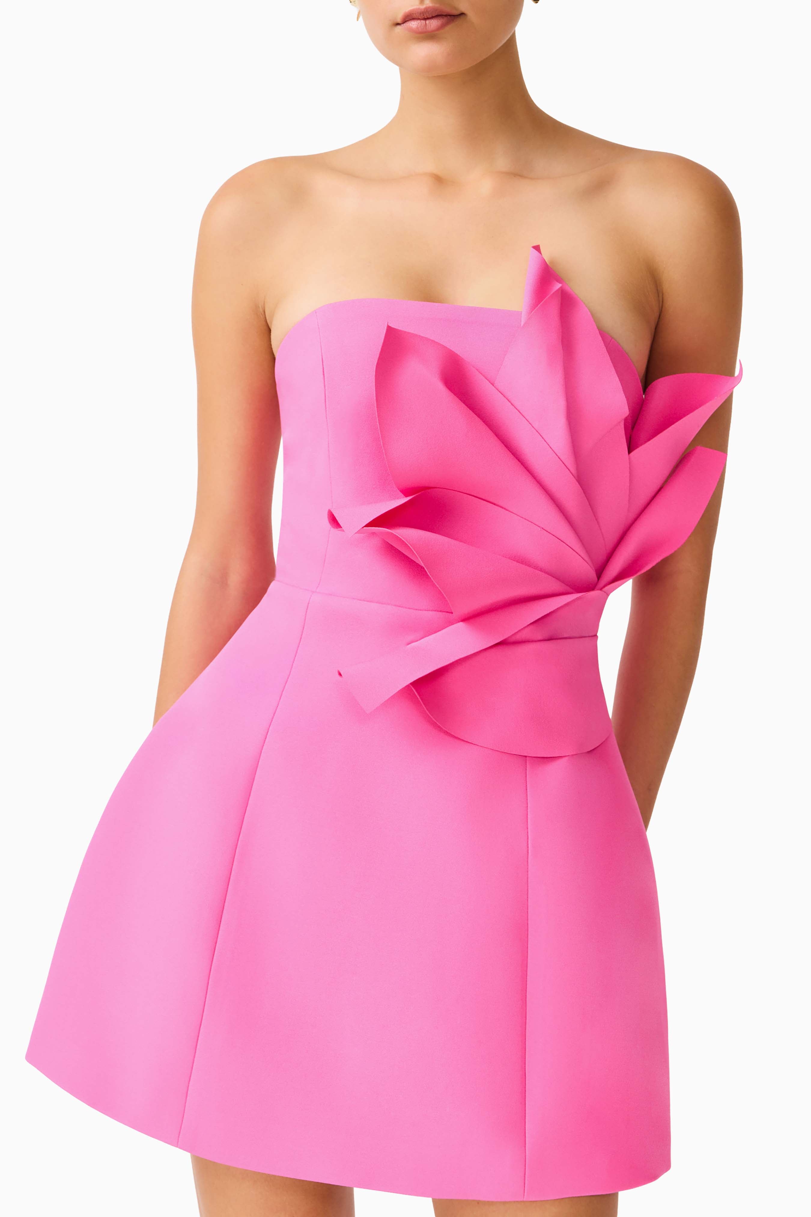 Laurentia Floral Applique Mini Dress in Fuchsia Pink