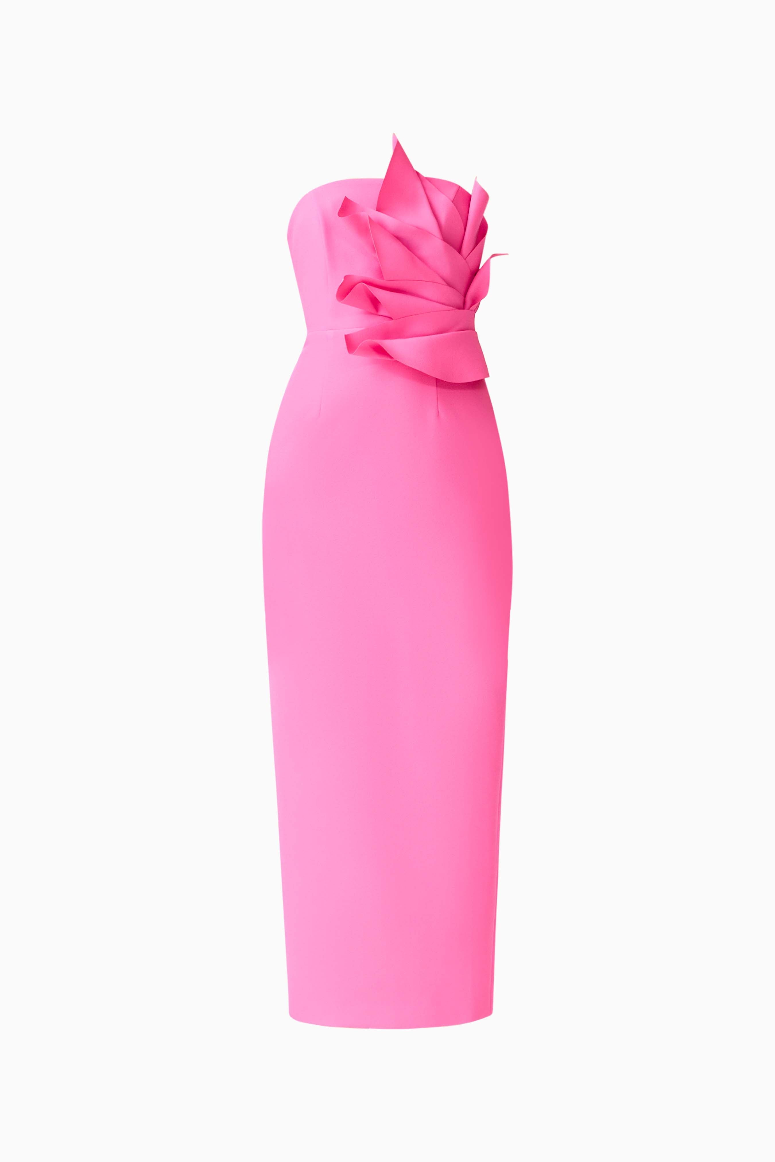 Laurentia Column Midi Dress in Fuchsia Pink