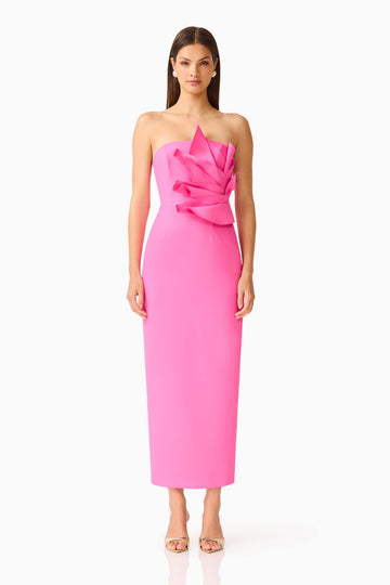 Laurentia Column Midi Dress in Fuchsia Pink
