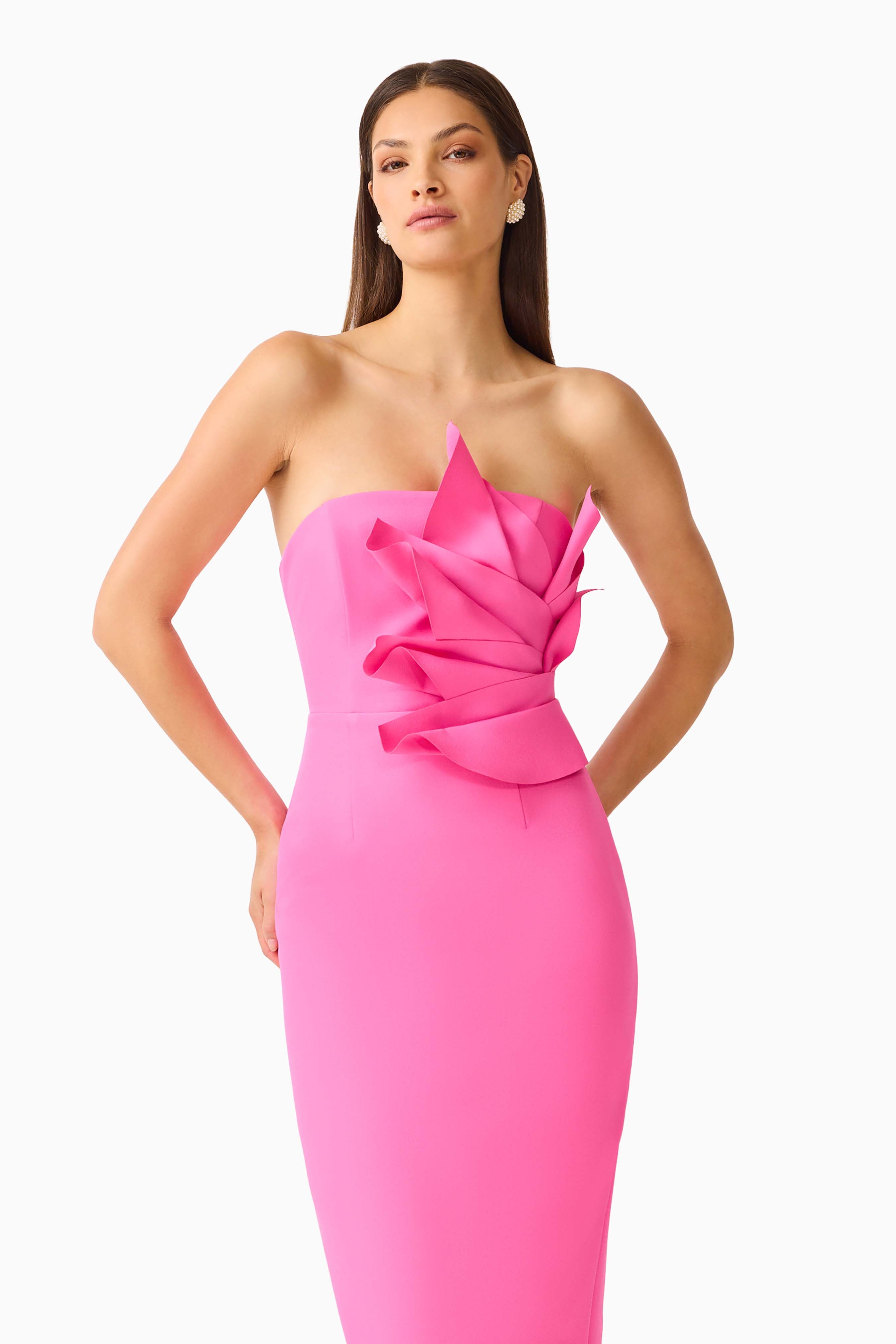 Laurentia Column Midi Dress in Fuchsia Pink