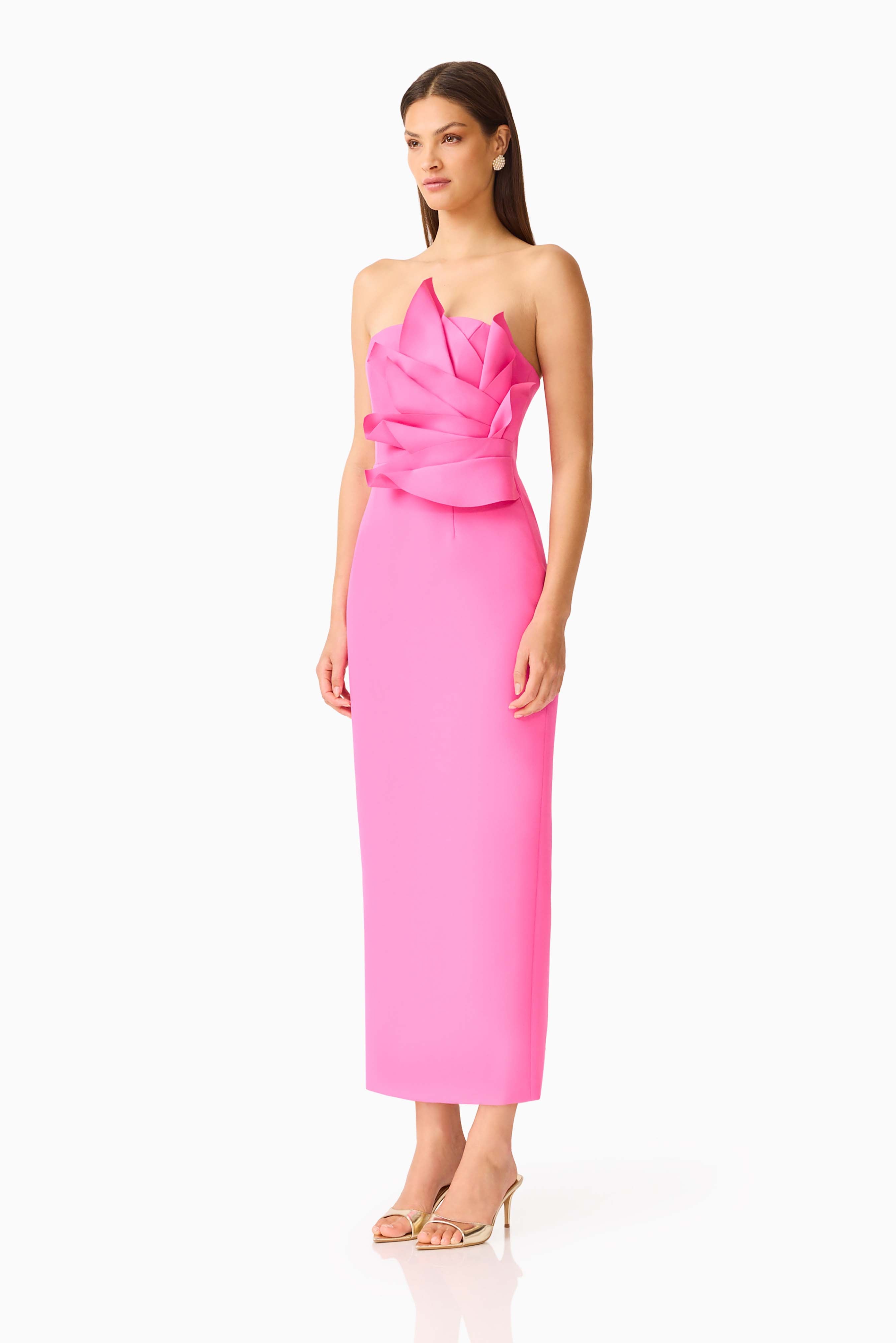 Laurentia Column Midi Dress in Fuchsia Pink