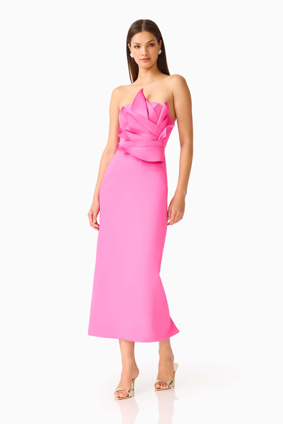 Laurentia Column Midi Dress in Fuchsia Pink