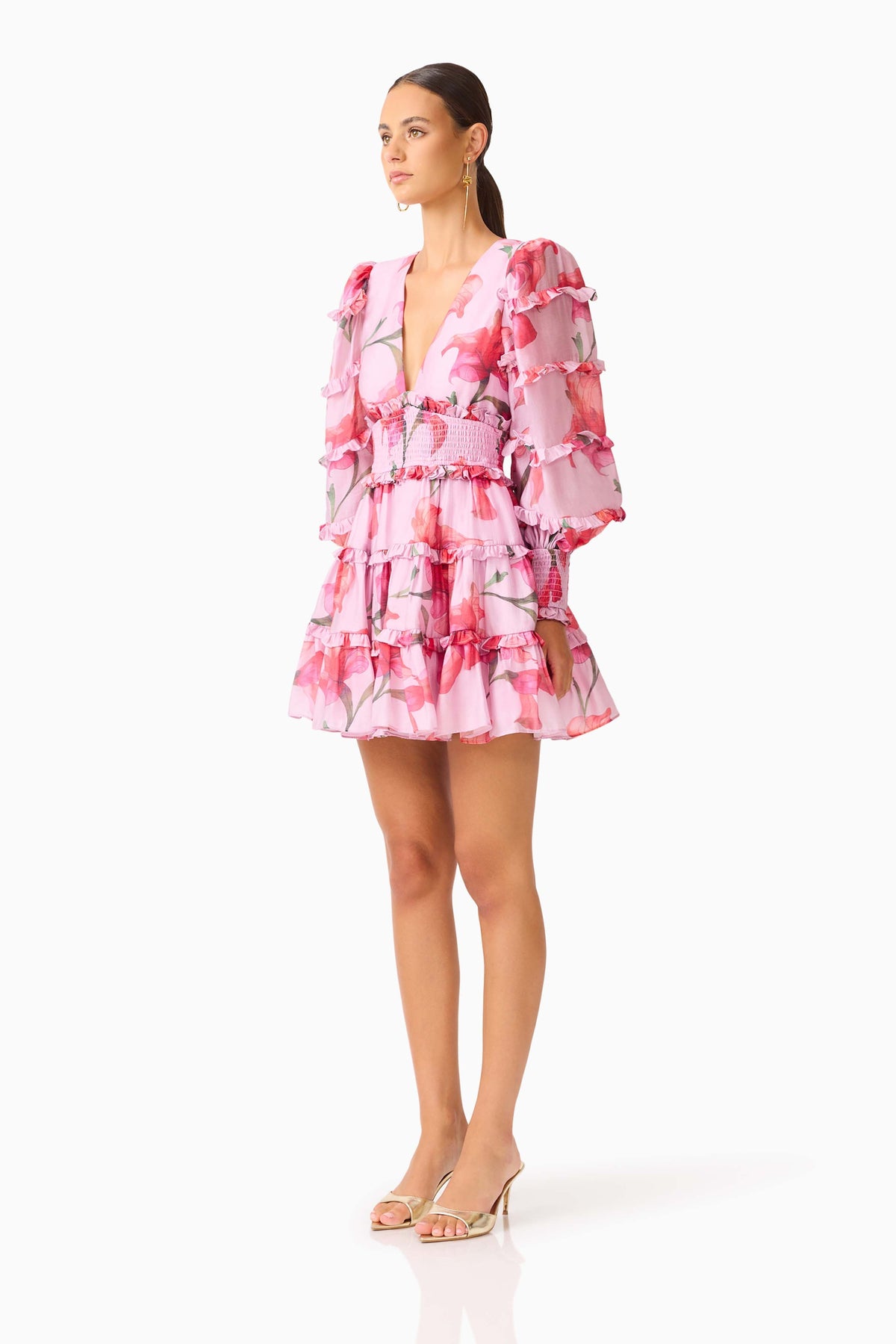 Fleuris Long Sleeve Mini Dress in Pink Floral