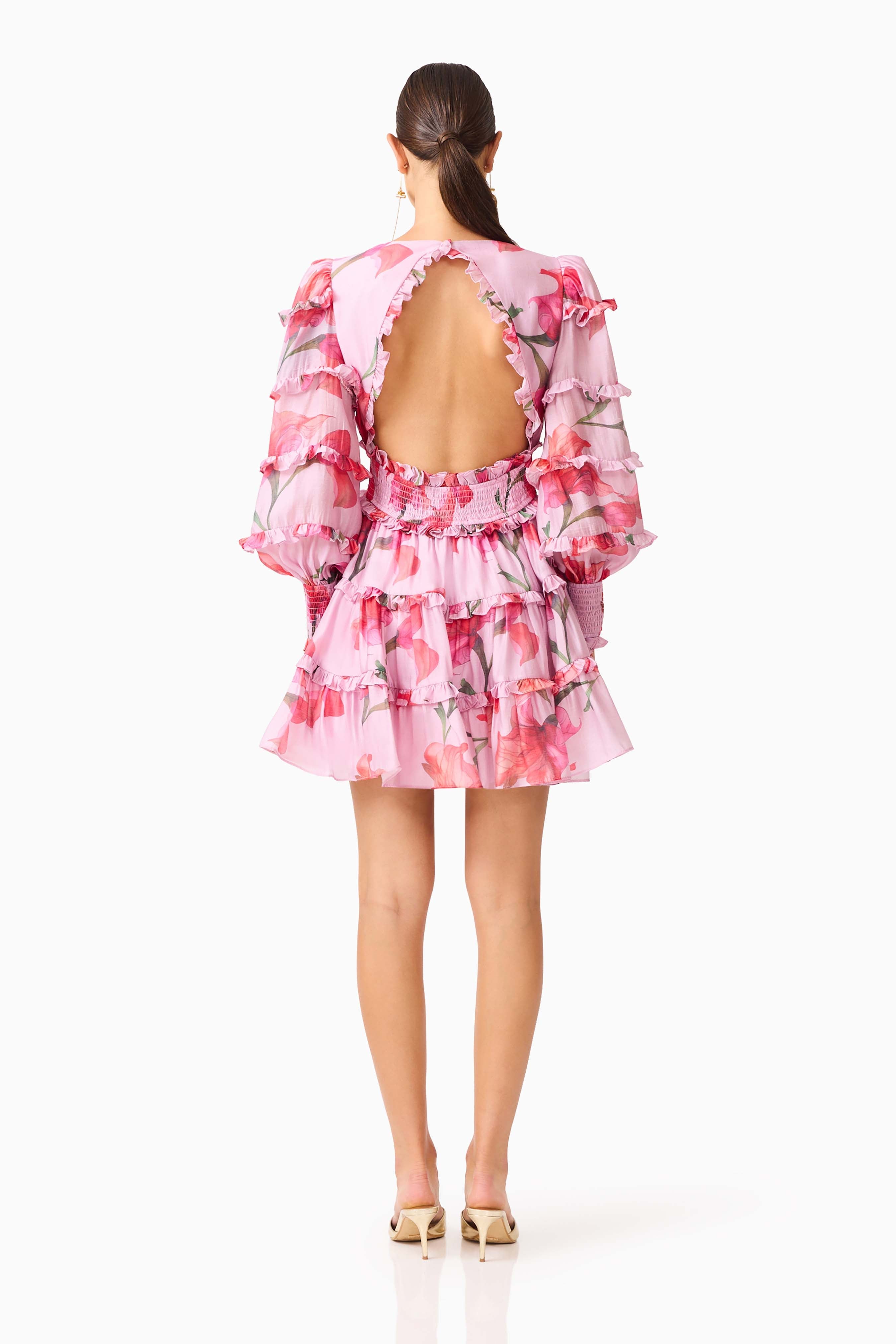 Fleuris Long Sleeve Mini Dress in Pink Floral