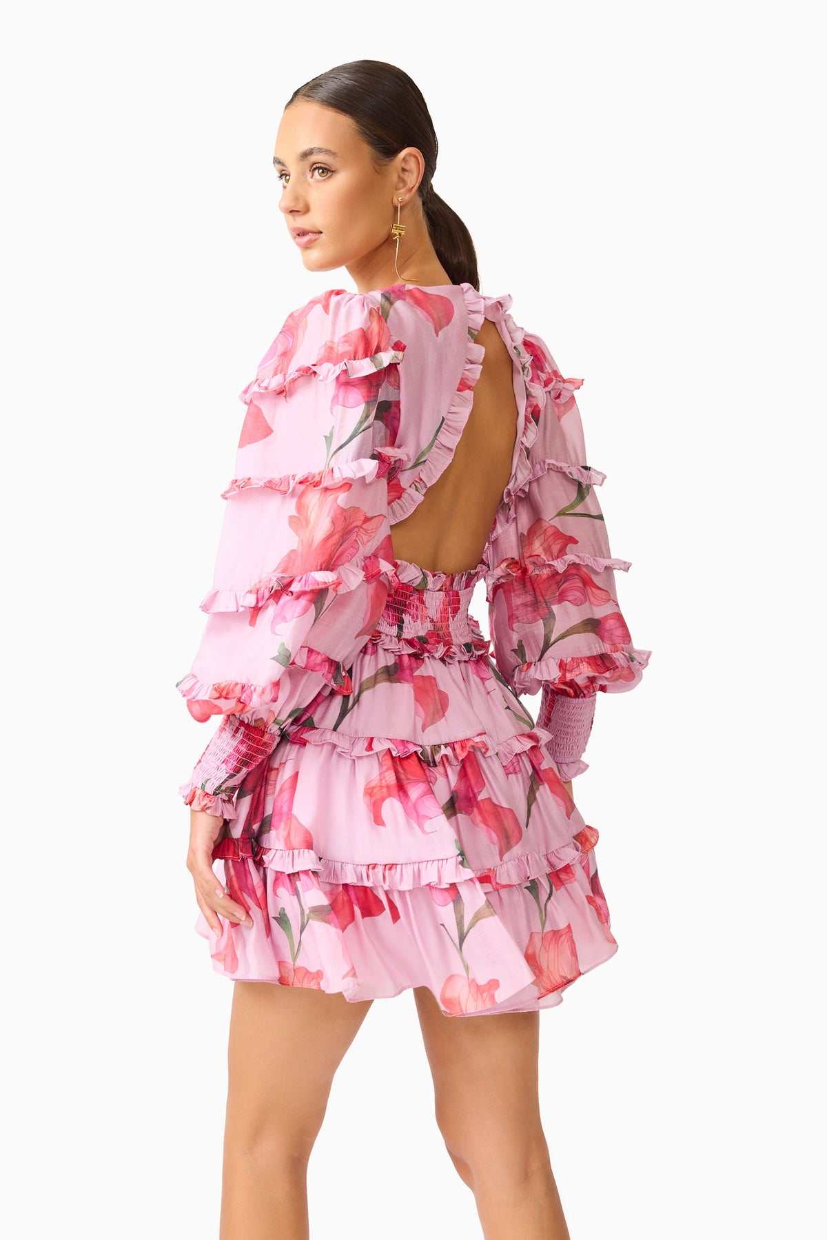 Fleuris Long Sleeve Mini Dress in Pink Floral