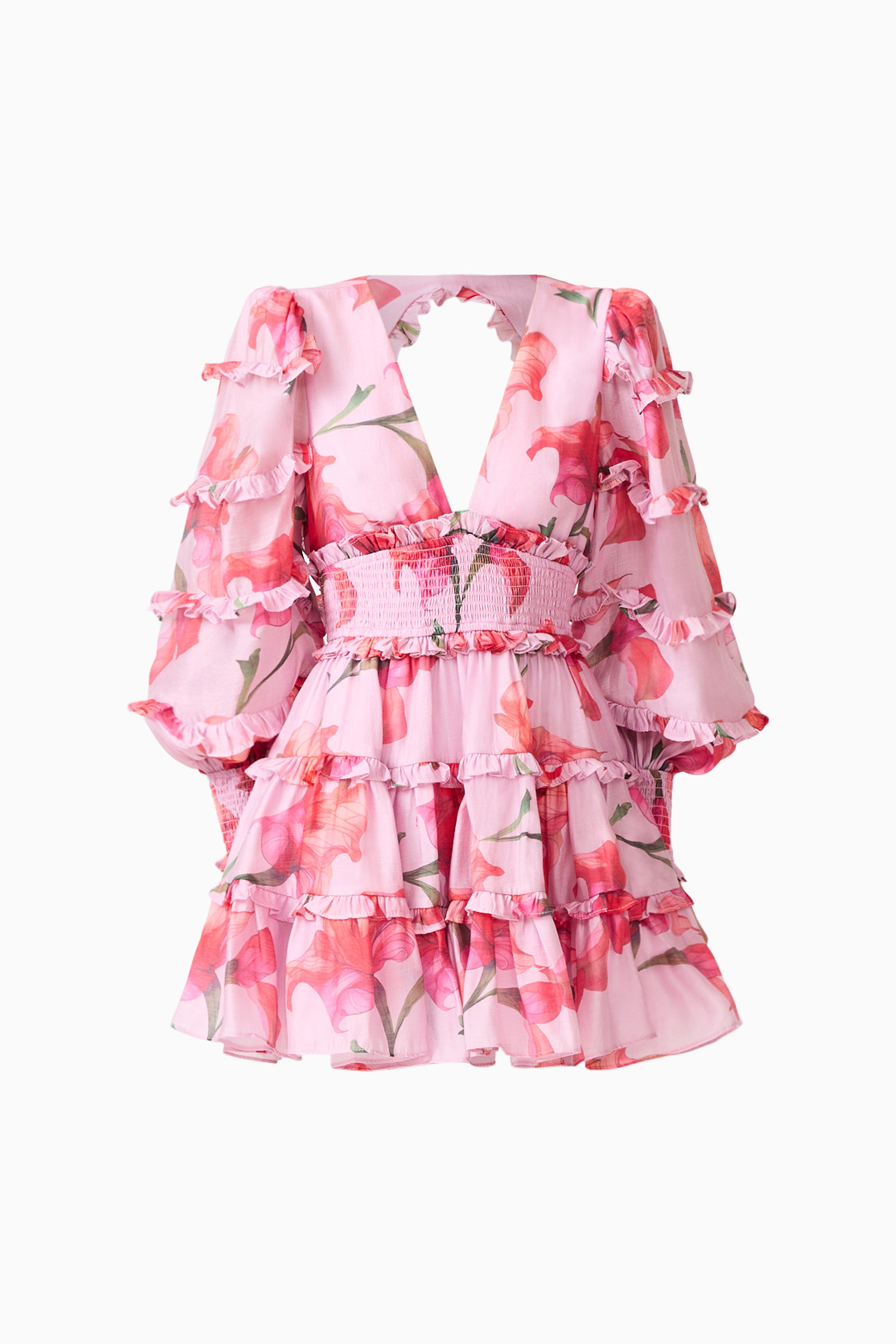 Fleuris Long Sleeve Mini Dress in Pink Floral