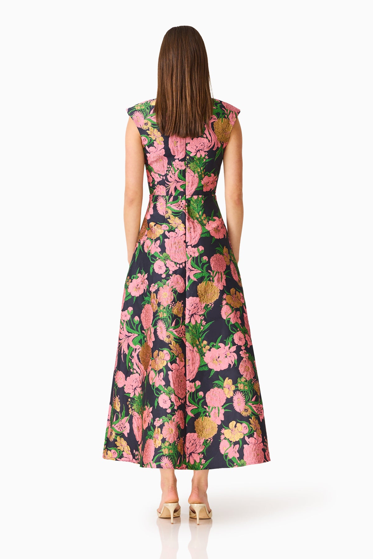 Eclore V-Neck Maxi Dress in Pink & Black Floral