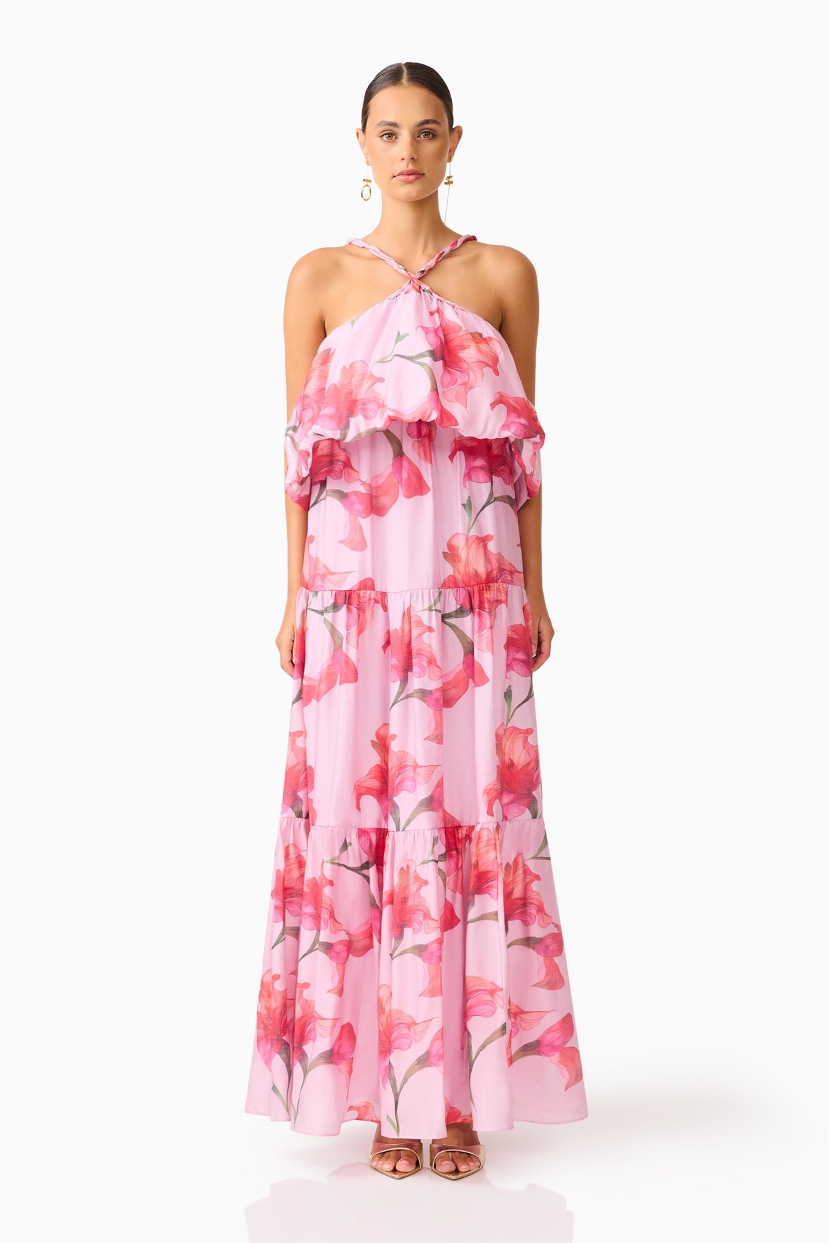 Fleuris Halter Maxi Dress in Pink Floral