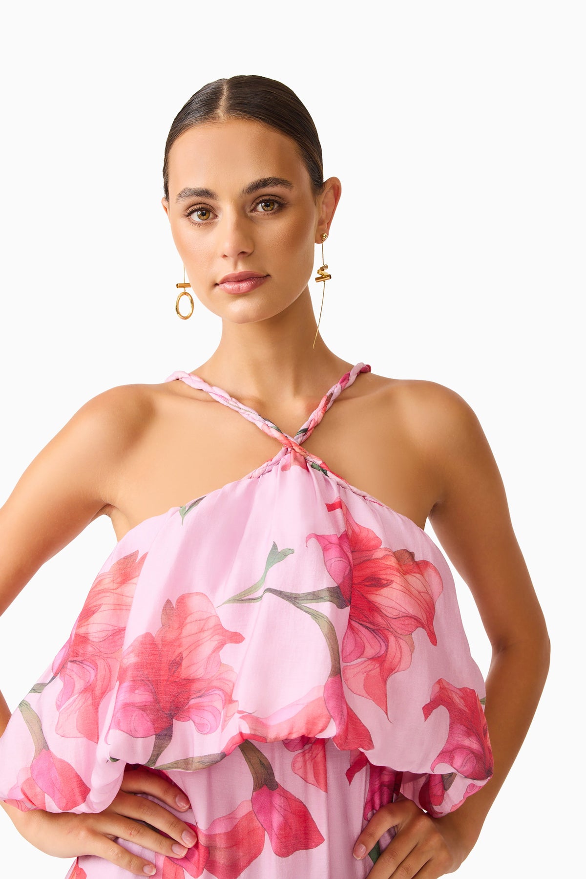 Fleuris Halter Maxi Dress in Pink Floral