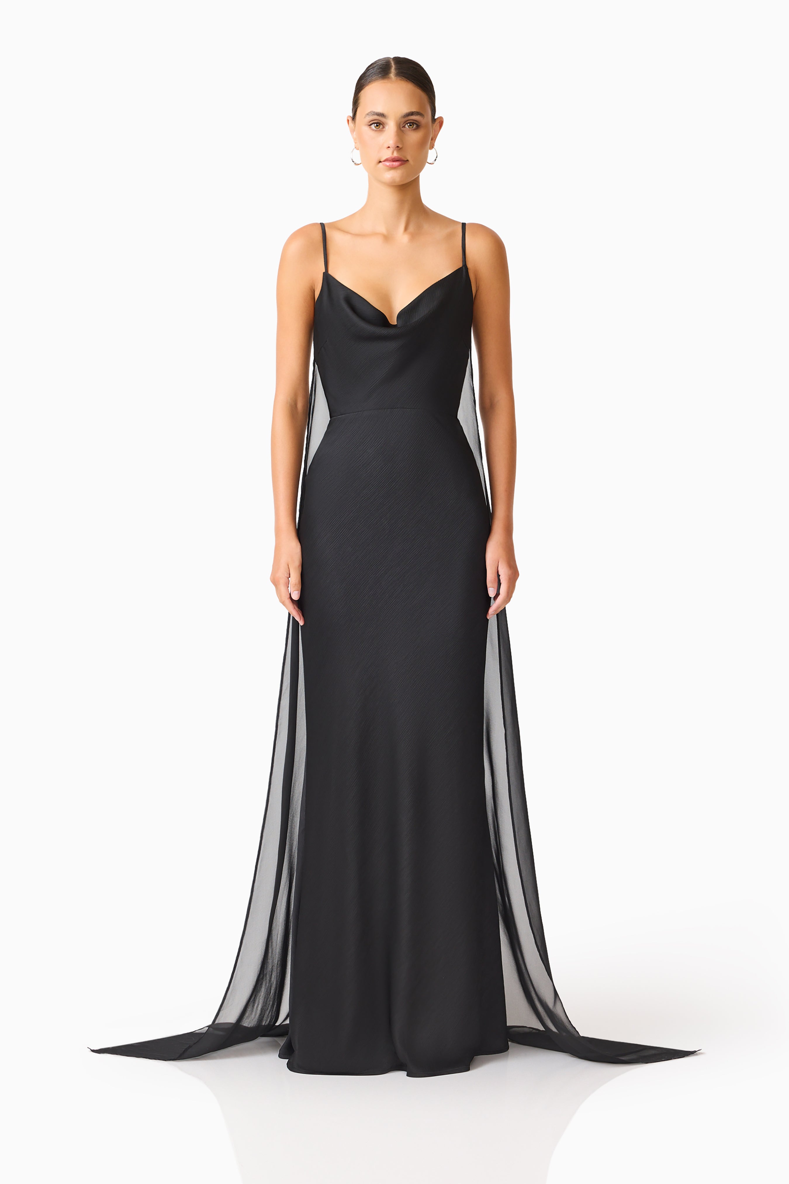 Auriella Cowl Neck Gown in Black