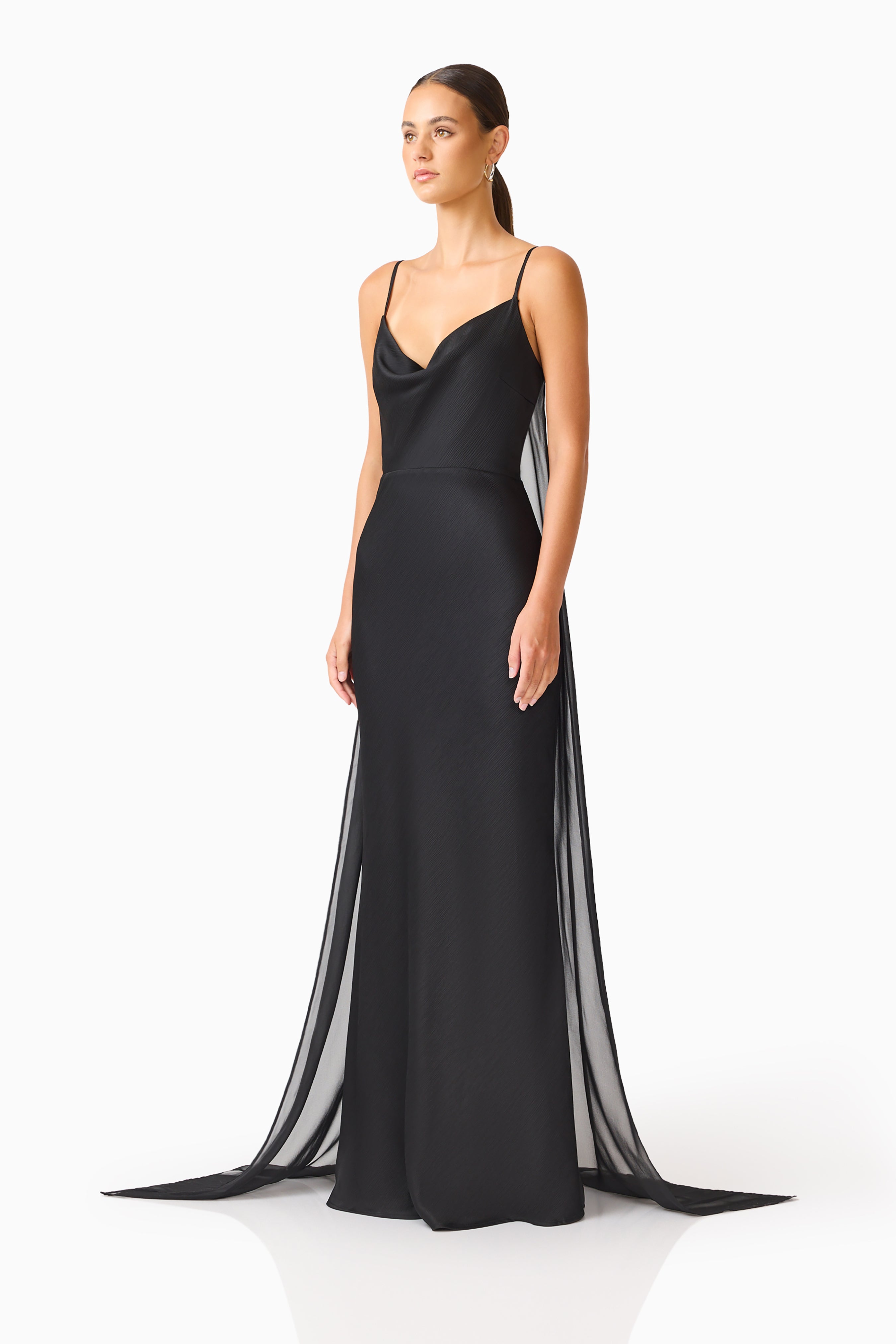 Auriella Cowl Neck Gown in Black