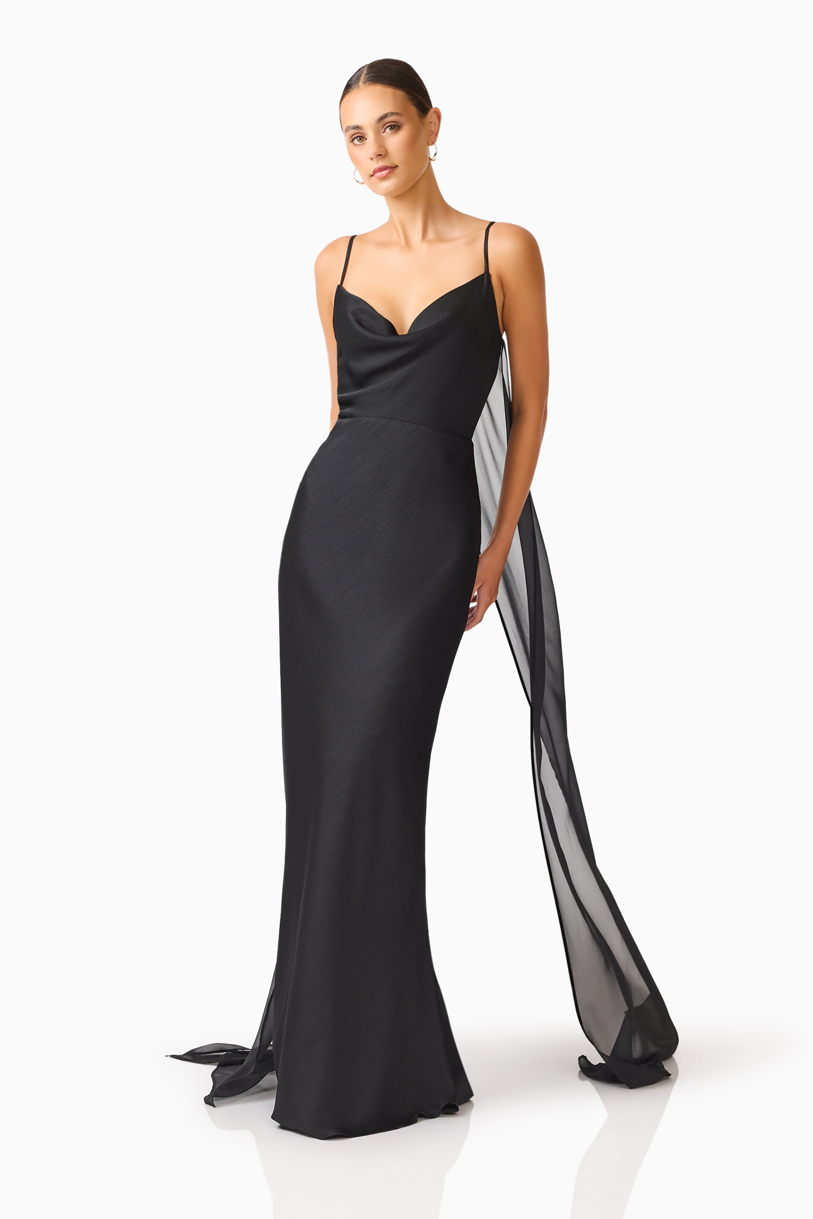 Auriella Cowl Neck Gown in Black