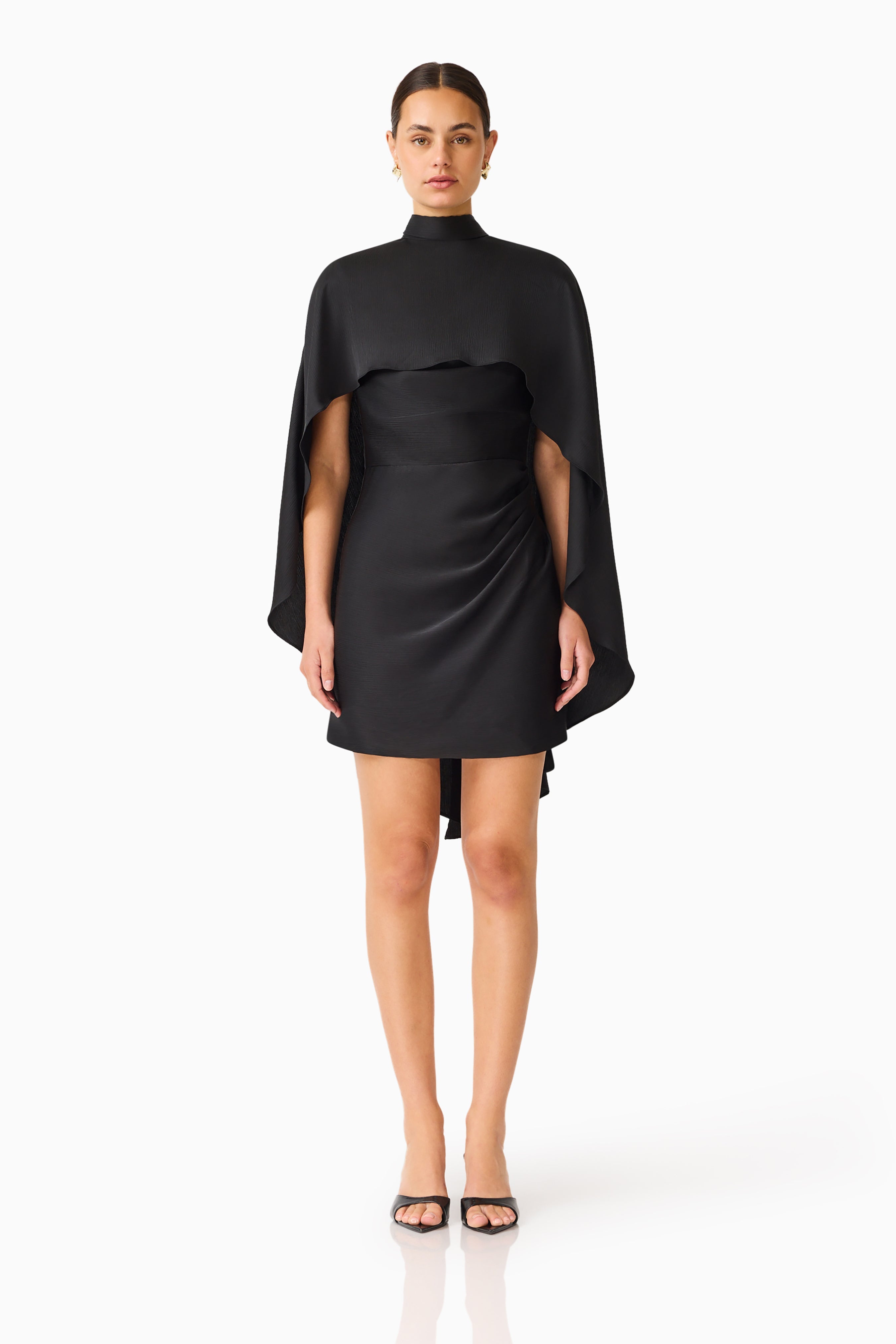 Auriella Cape Mini Dress in Black