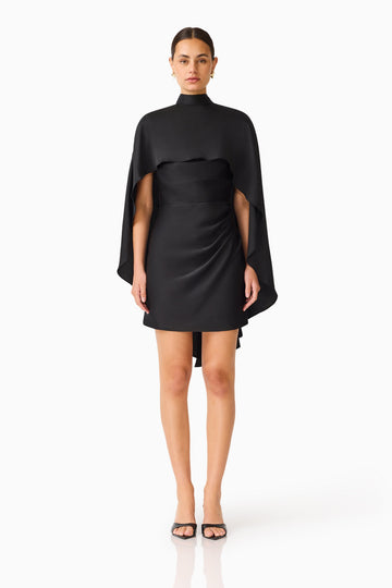 Auriella Cape Mini Dress in Black