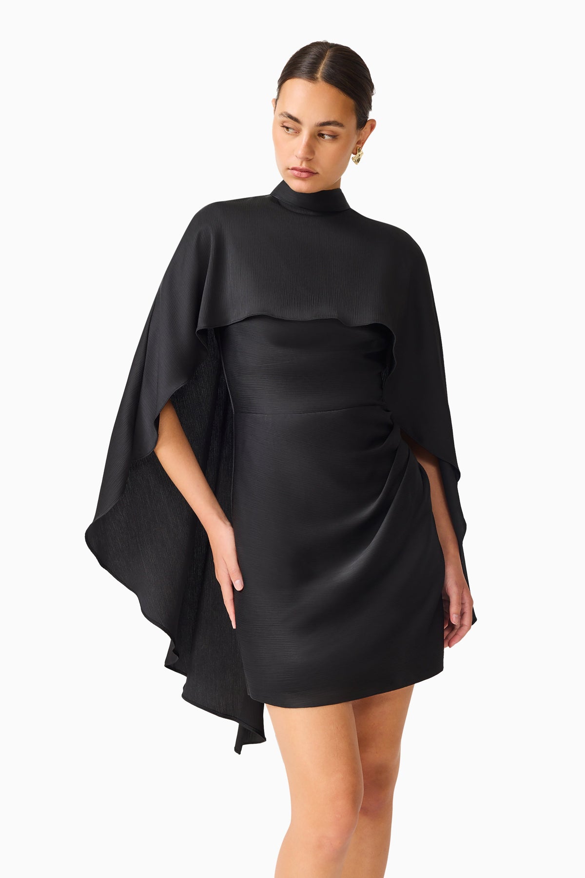 Auriella Cape Mini Dress in Black